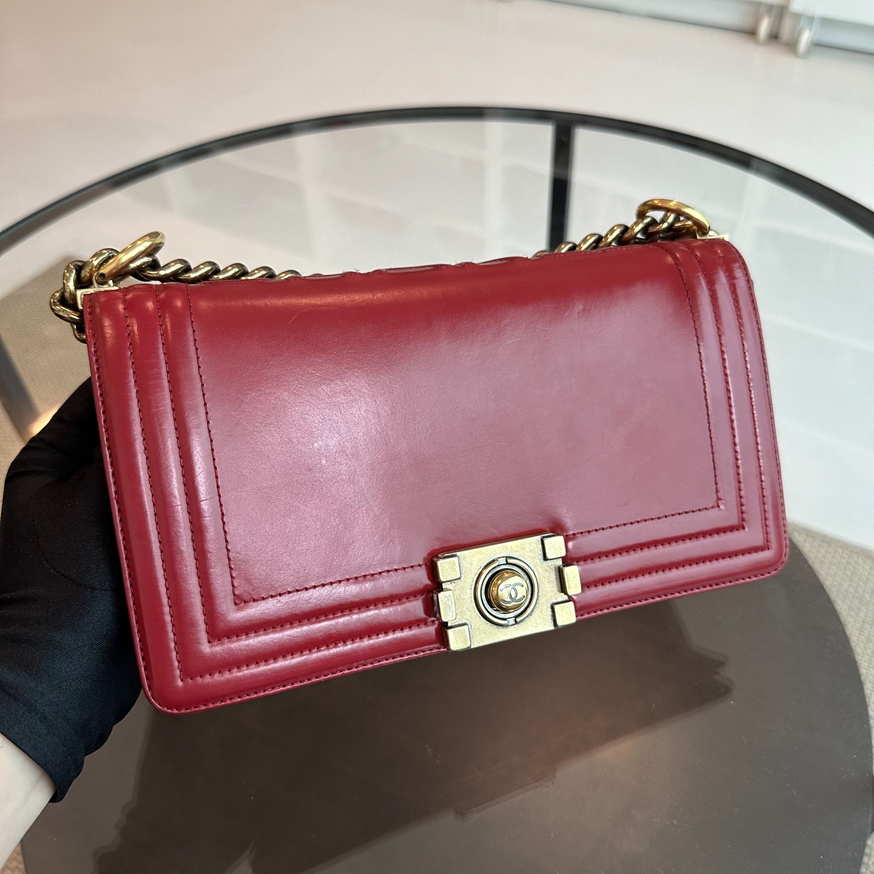 Chanel Boy Old Medium 25CM Lambskin Burgundy Flap No 15 - Luxury Evermore