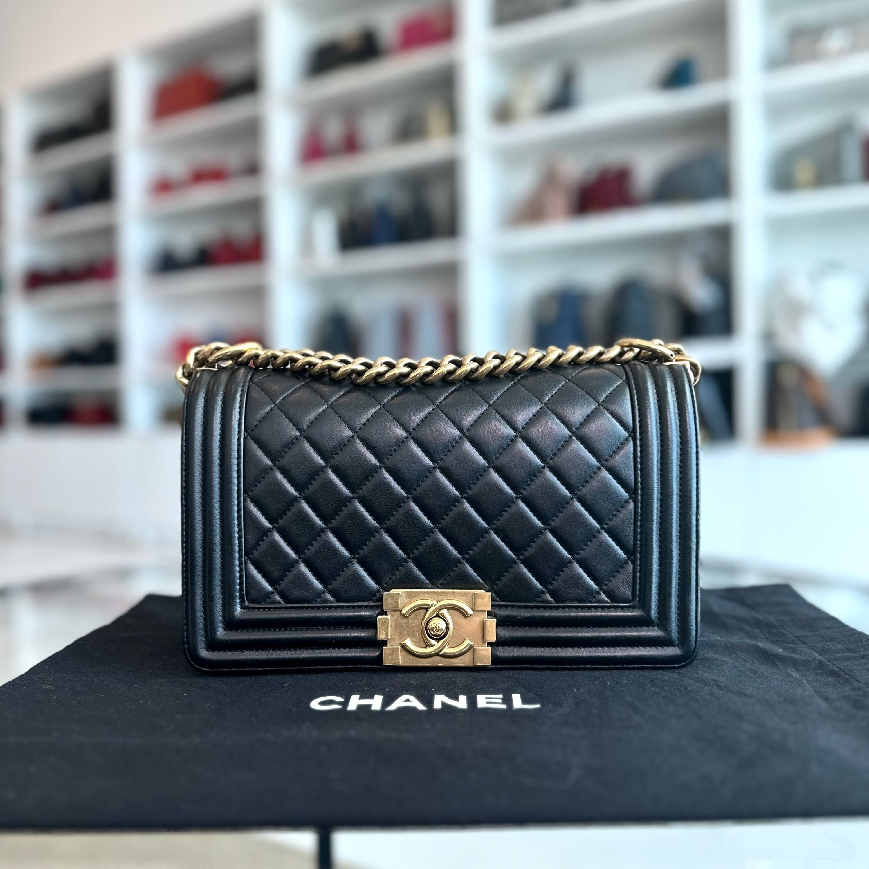 Chanel Boy Old Medium 25CM Lambskin Leboy Black GHW No 19 - Luxury Evermore