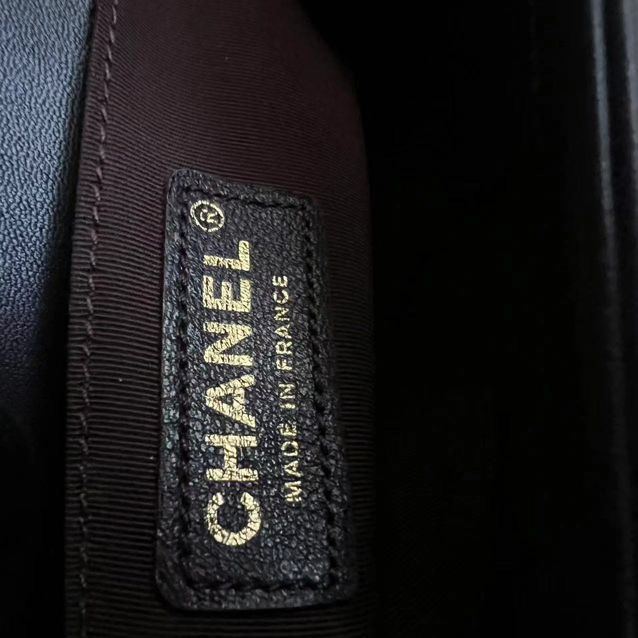 Chanel Boy Old Medium 25CM Quilted Lambskin Dark Purple Violet Leboy Golden Hardware Series 23 - Luxury Evermore