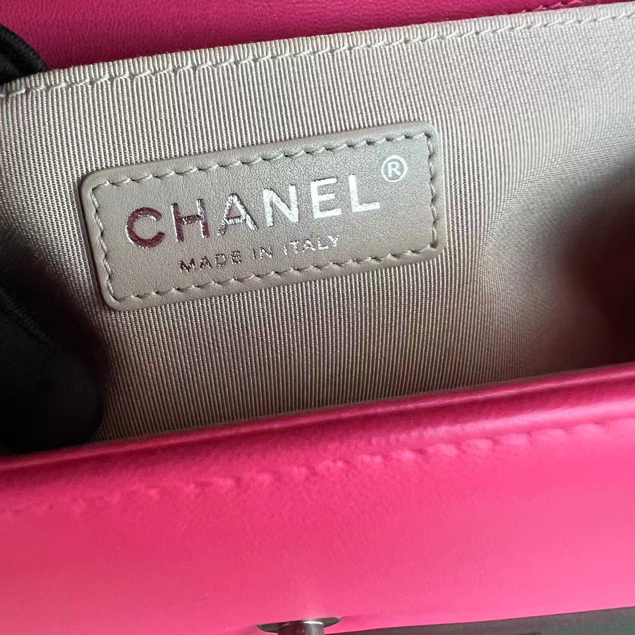 Chanel Boy Old Medium 25CM Quilted Lambskin Hot Pink Leboy Silver Hardware Series 19 - Luxury Evermore