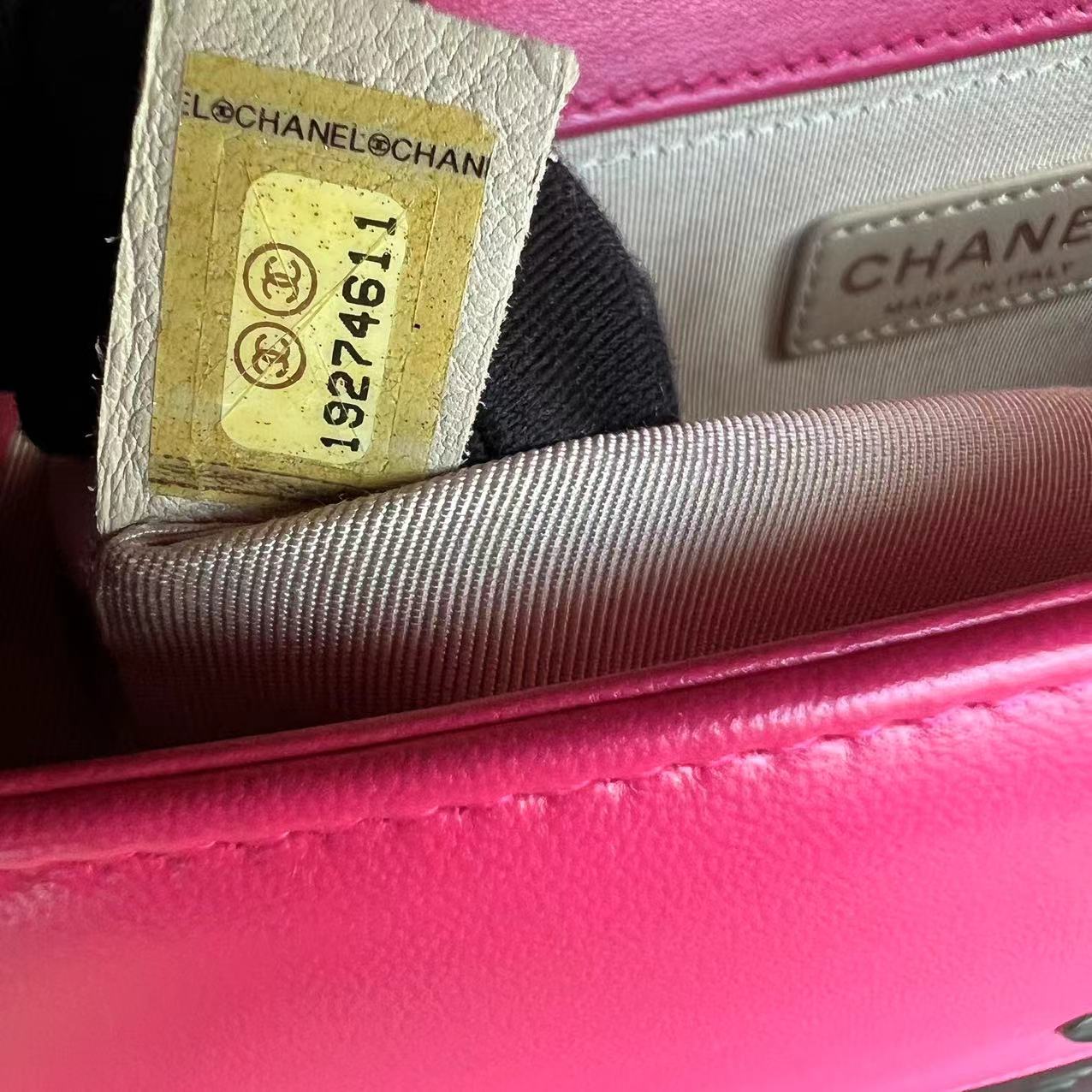 Chanel Boy Old Medium 25CM Quilted Lambskin Hot Pink Leboy Silver Hardware Series 19 - Luxury Evermore