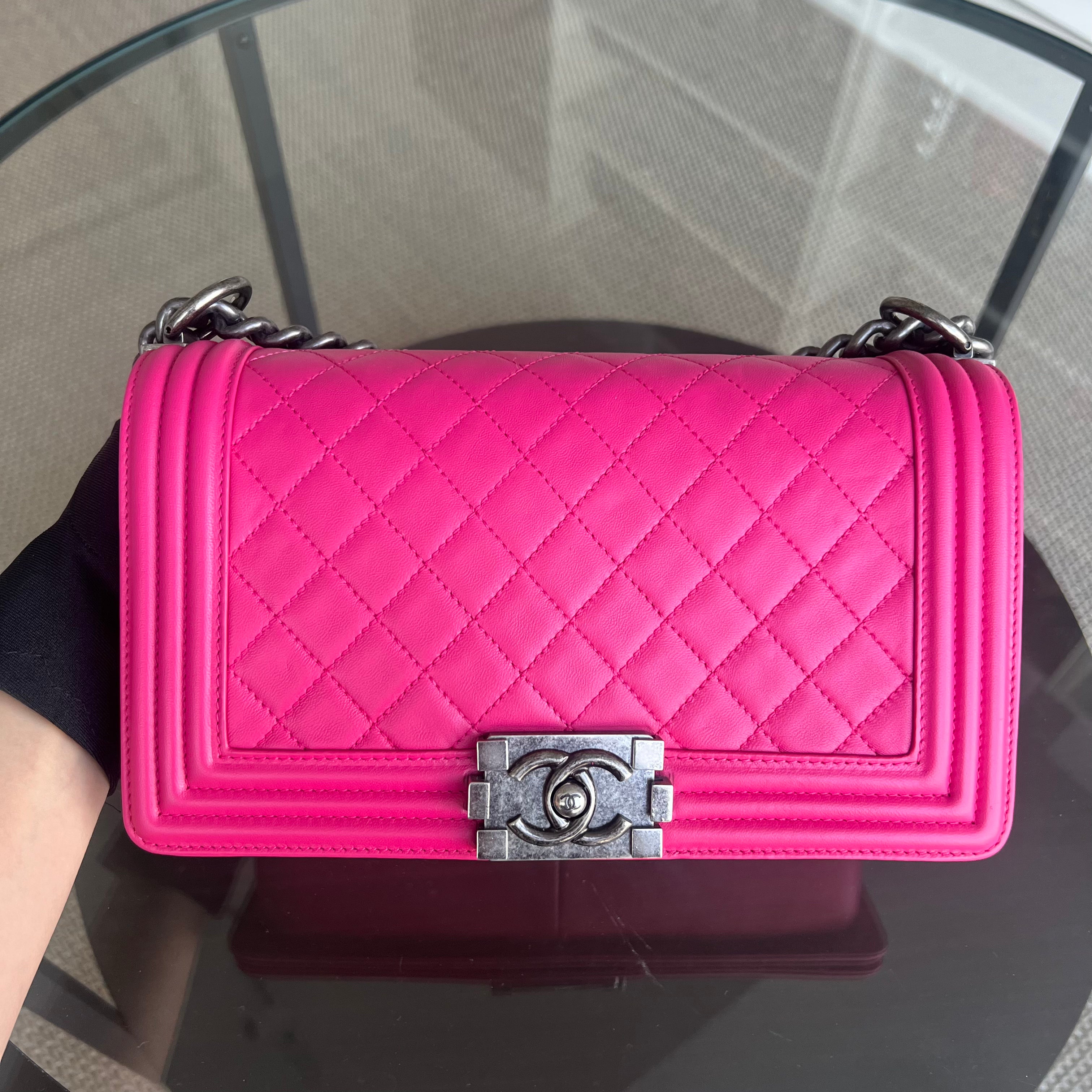 Chanel Boy Old
Medium 25CM Quilted
Lambskin Hot Pink Leboy Silver Hardware Series 19 - Luxury Evermore