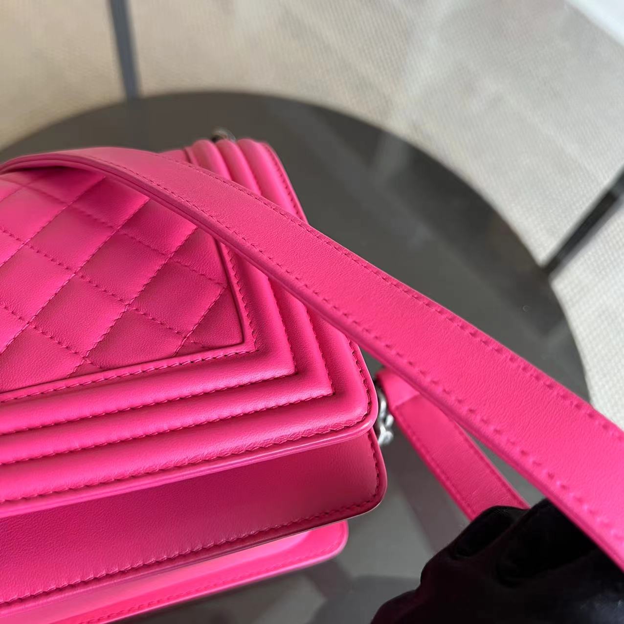 Chanel Boy Old Medium 25CM Quilted Lambskin Hot Pink Leboy Silver Hardware Series 19 - Luxury Evermore