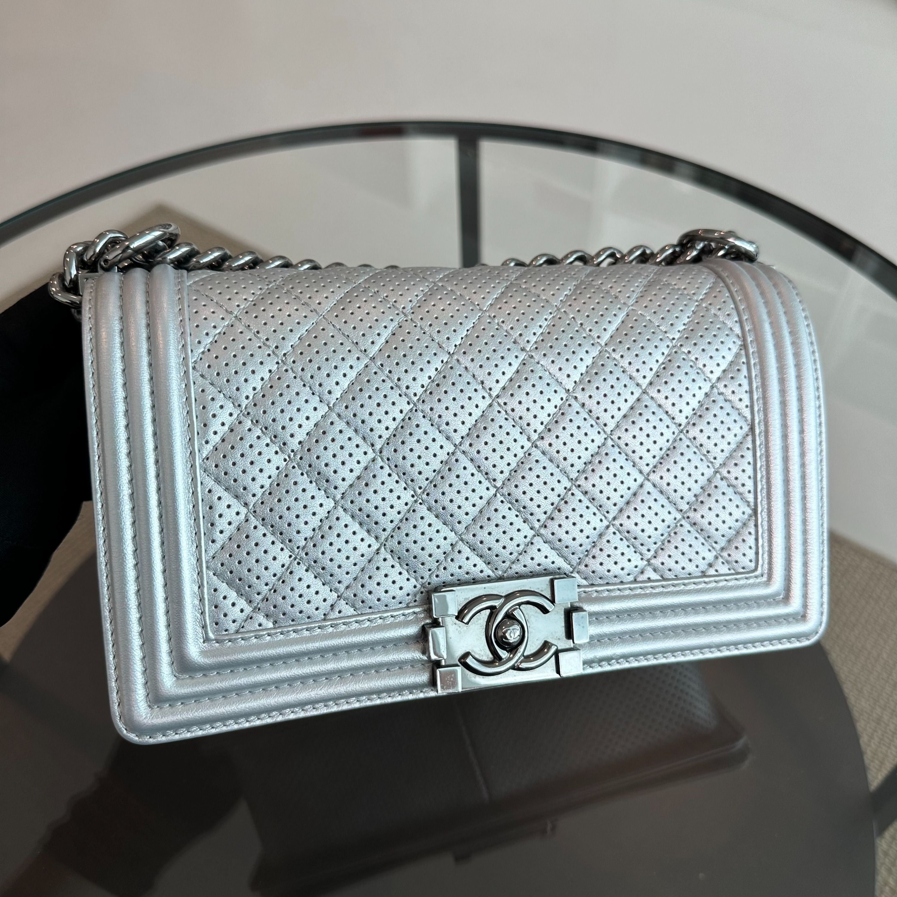 Chanel Boy Old Medium Lambskin Quilted Leboy Silver SHW No 18 - Luxury Evermore