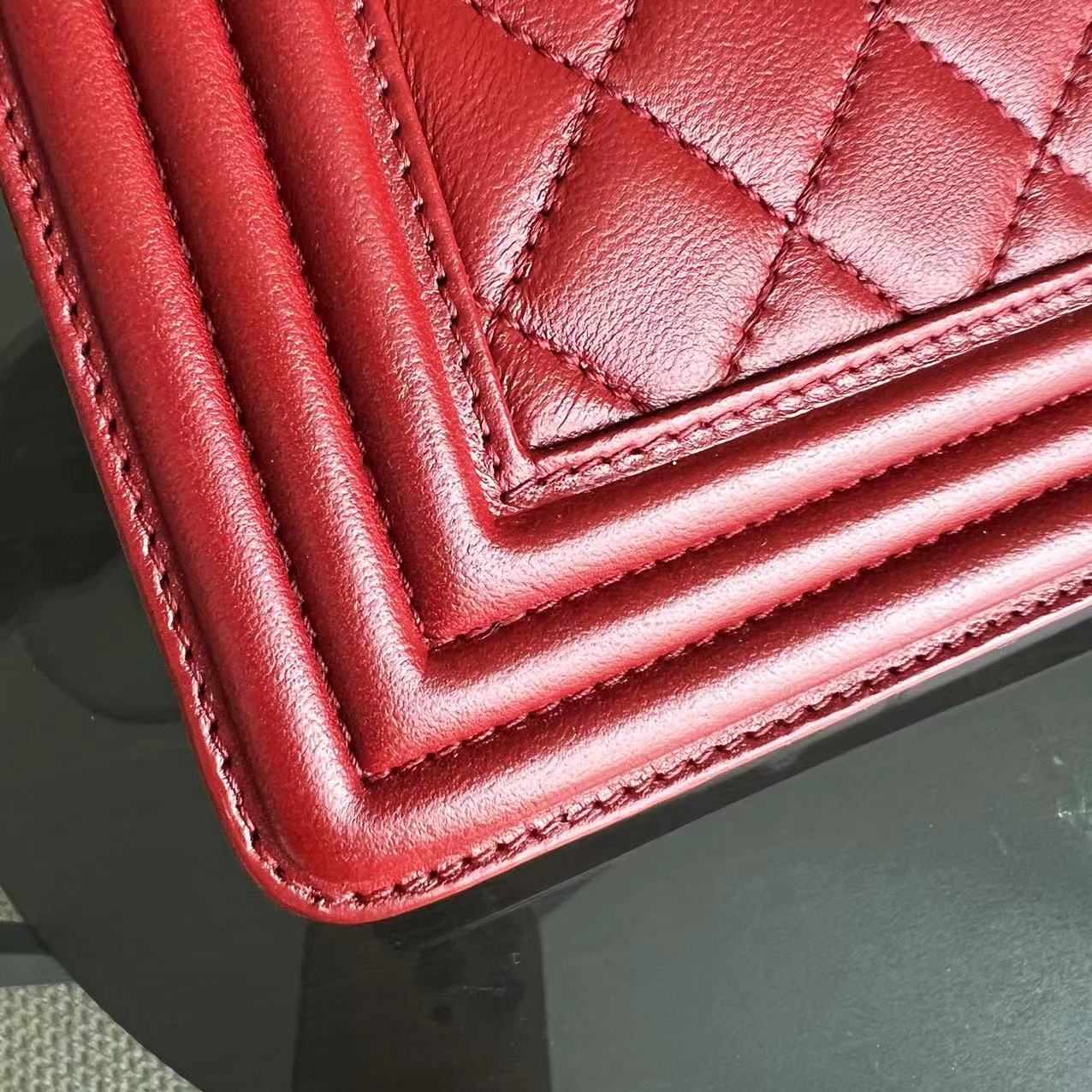 Chanel Boy Old Medium Quilted Lambskin Leboy Red RSHW No 18 - Luxury Evermore