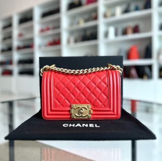 Chanel Boy Small 20CM calfskin Quilted Orange Leboy GHW No 23 - Luxury Evermore