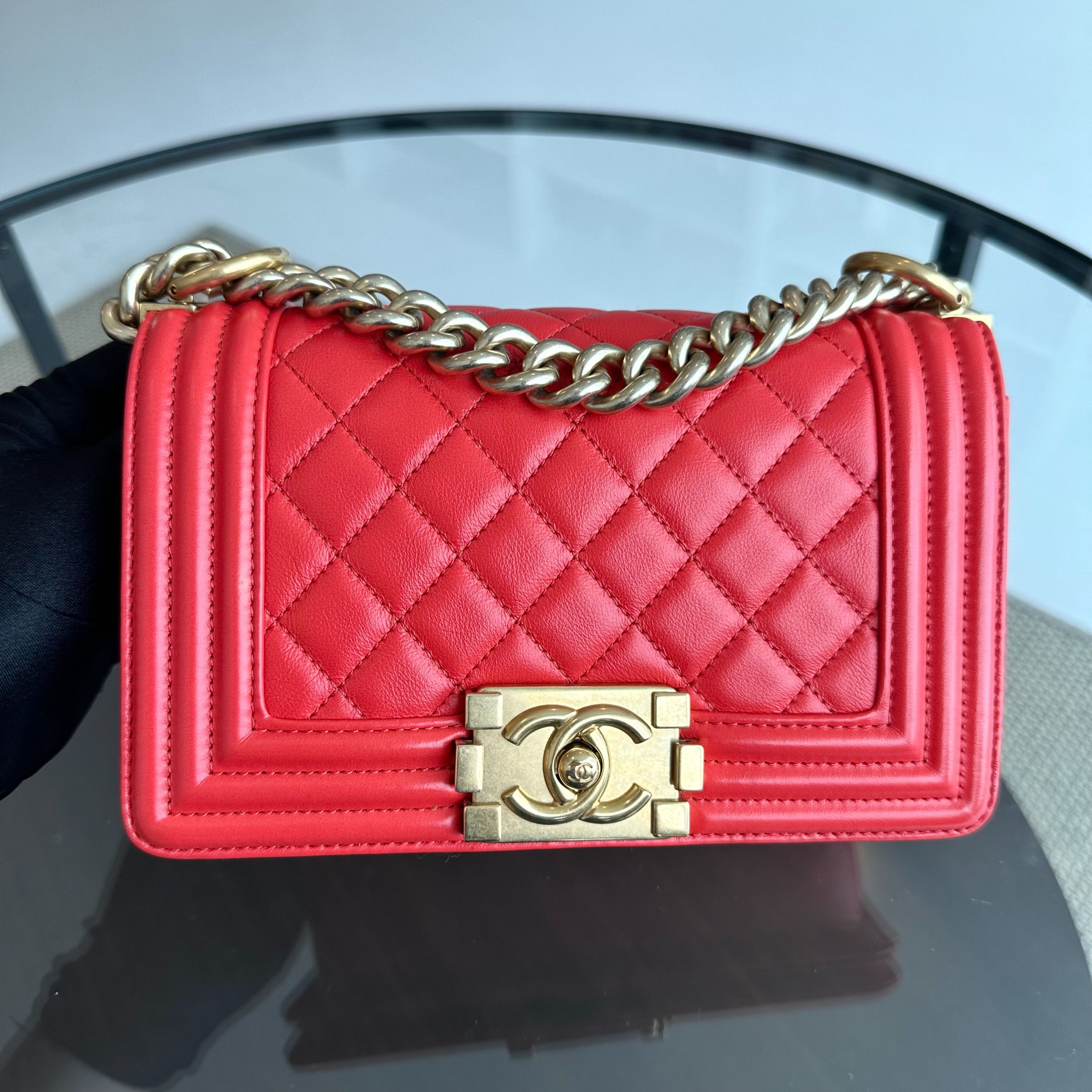 Chanel Boy Small 20CM calfskin Quilted Orange Leboy GHW No 23 - Luxury Evermore