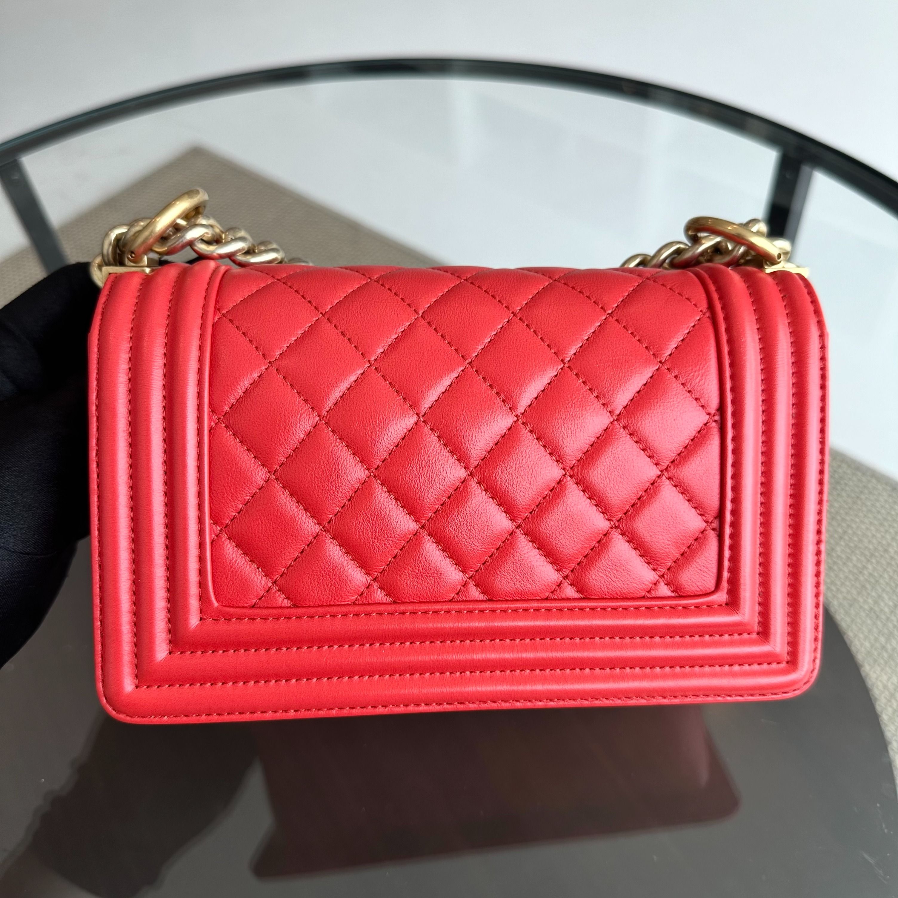 Chanel Boy Small 20CM calfskin Quilted Orange Leboy GHW No 23 - Luxury Evermore