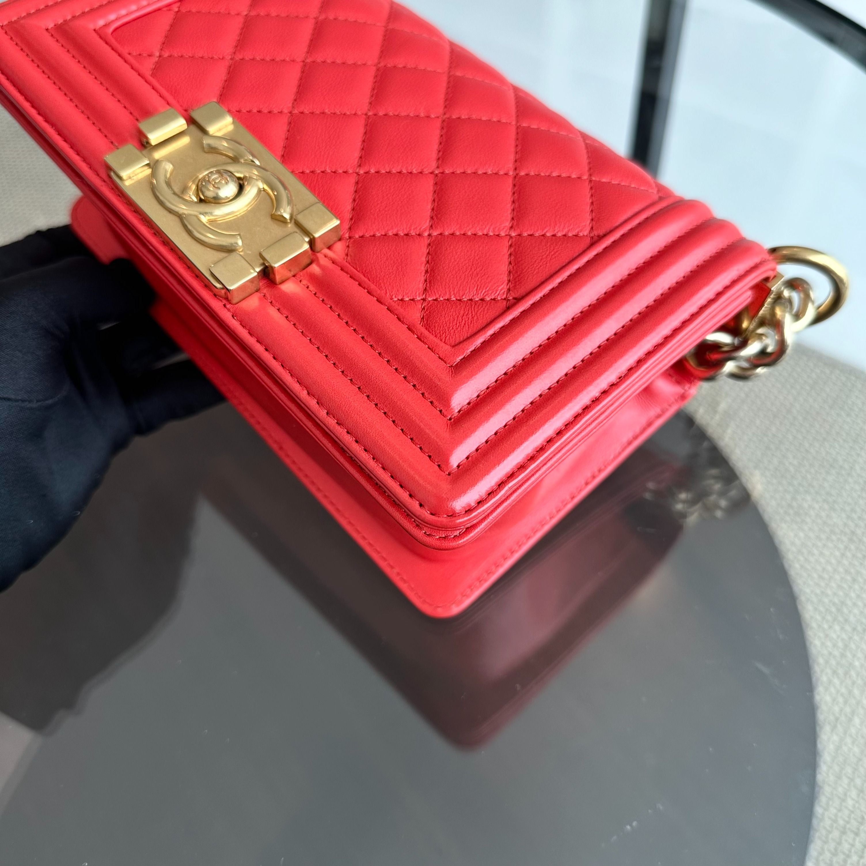 Chanel Boy Small 20CM calfskin Quilted Orange Leboy GHW No 23 - Luxury Evermore