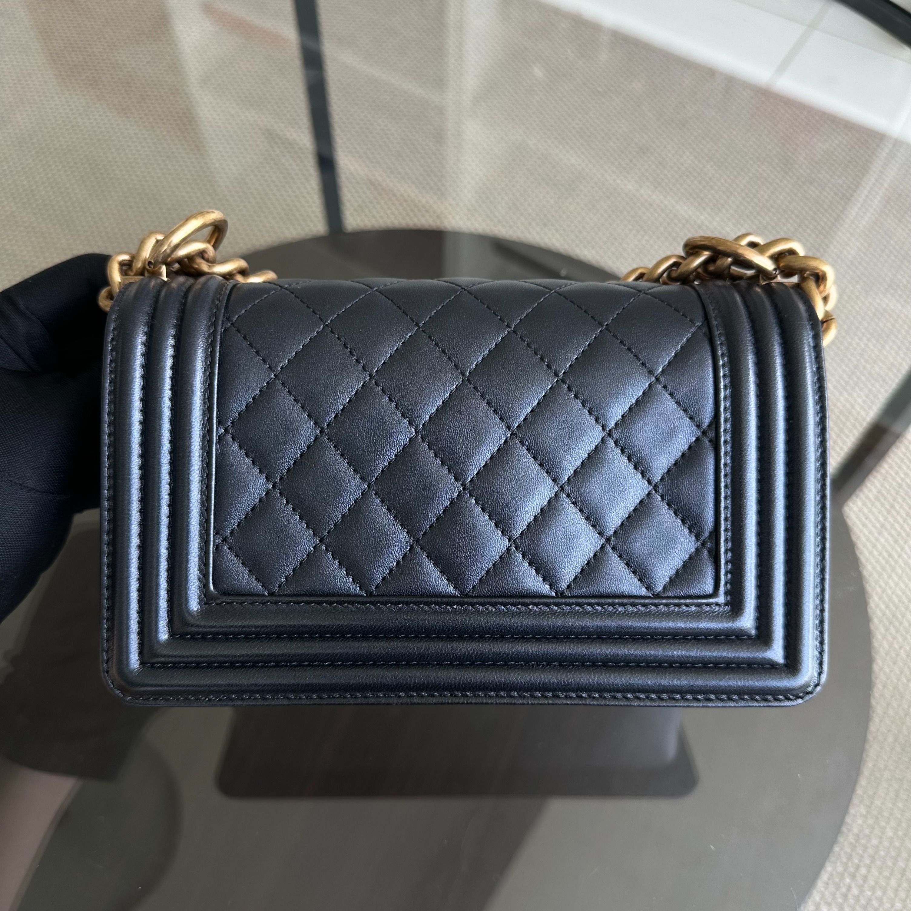 Chanel Boy Small 20CM Quilted Lambskin Leboy Iridescent Black GHW No 19 - Luxury Evermore