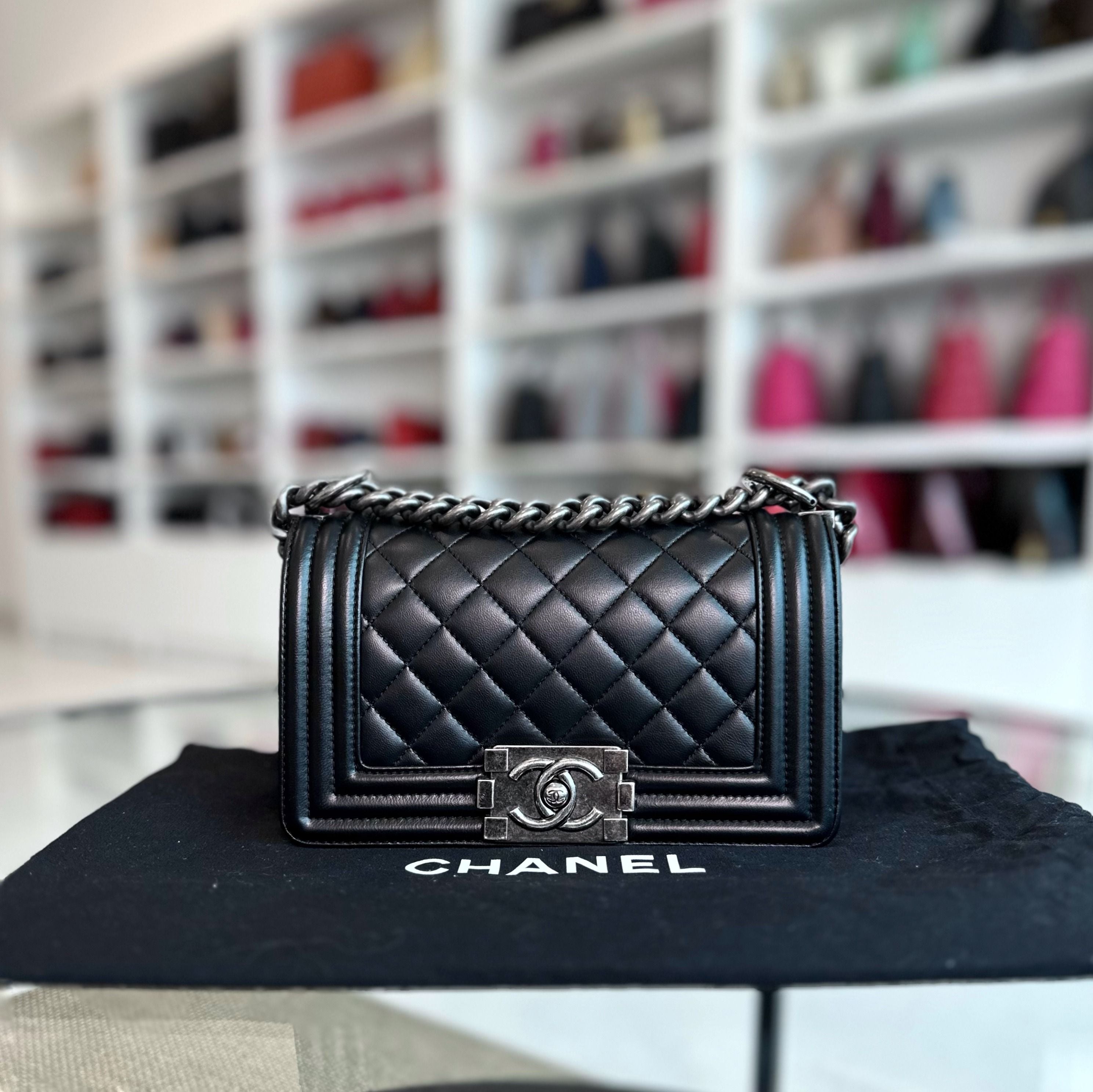 Chanel Boy Small Lambskin Quilted Black SHW No 22 - Luxury Evermore