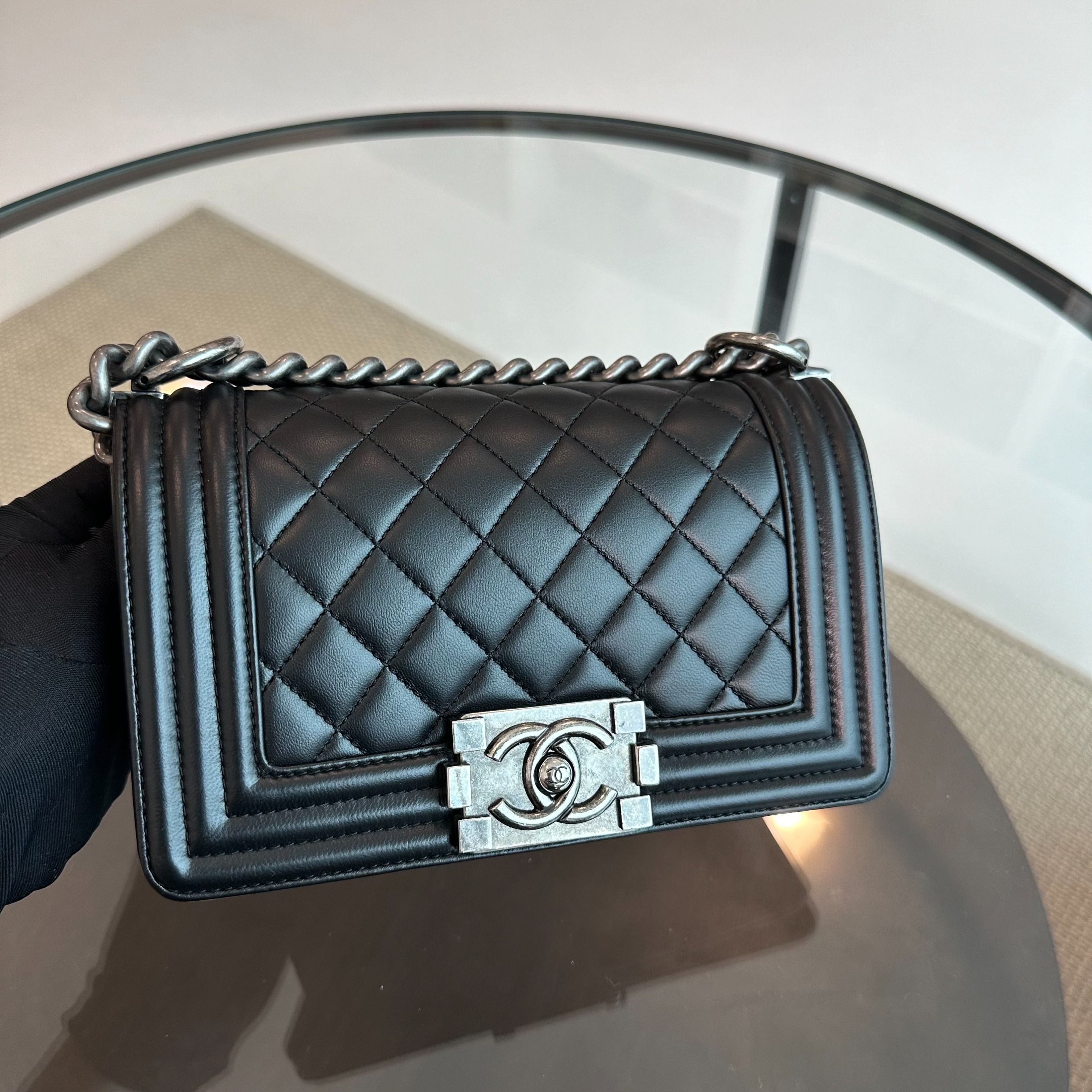 Chanel Boy Small Lambskin Quilted Black SHW No 22 - Luxury Evermore