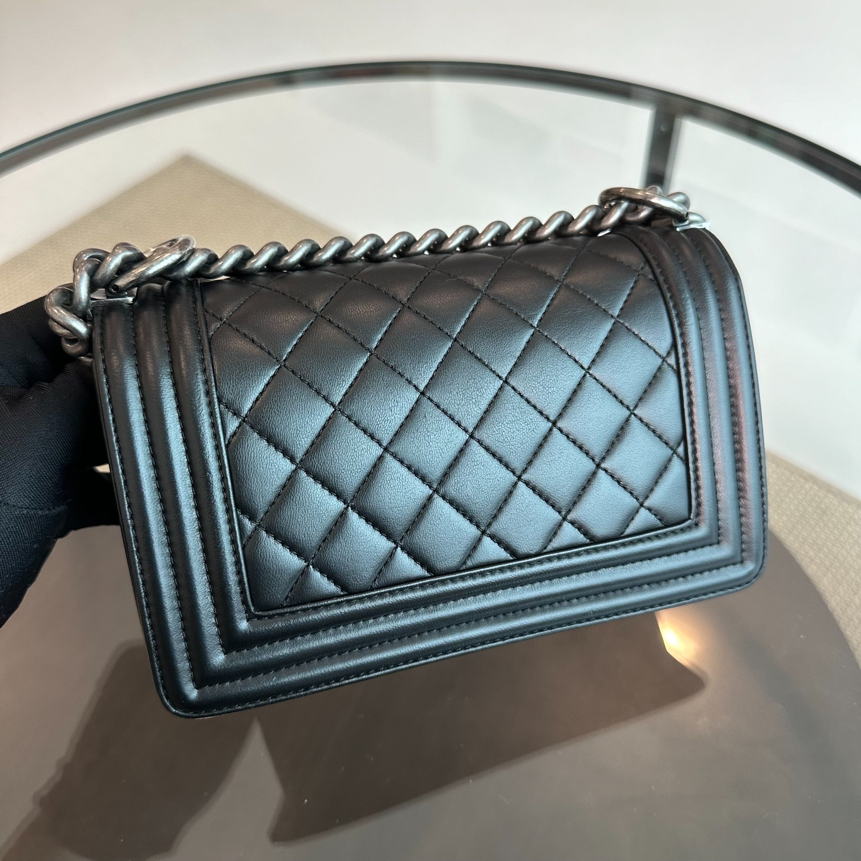 Chanel Boy Small Lambskin Quilted Black SHW No 22 - Luxury Evermore