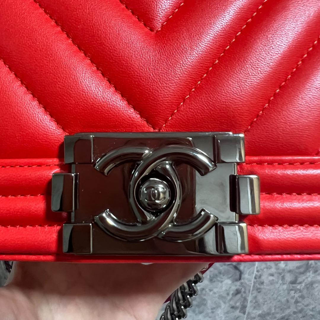 Chanel Boy Small Lambskin Red No 24 with card - Luxury Evermore