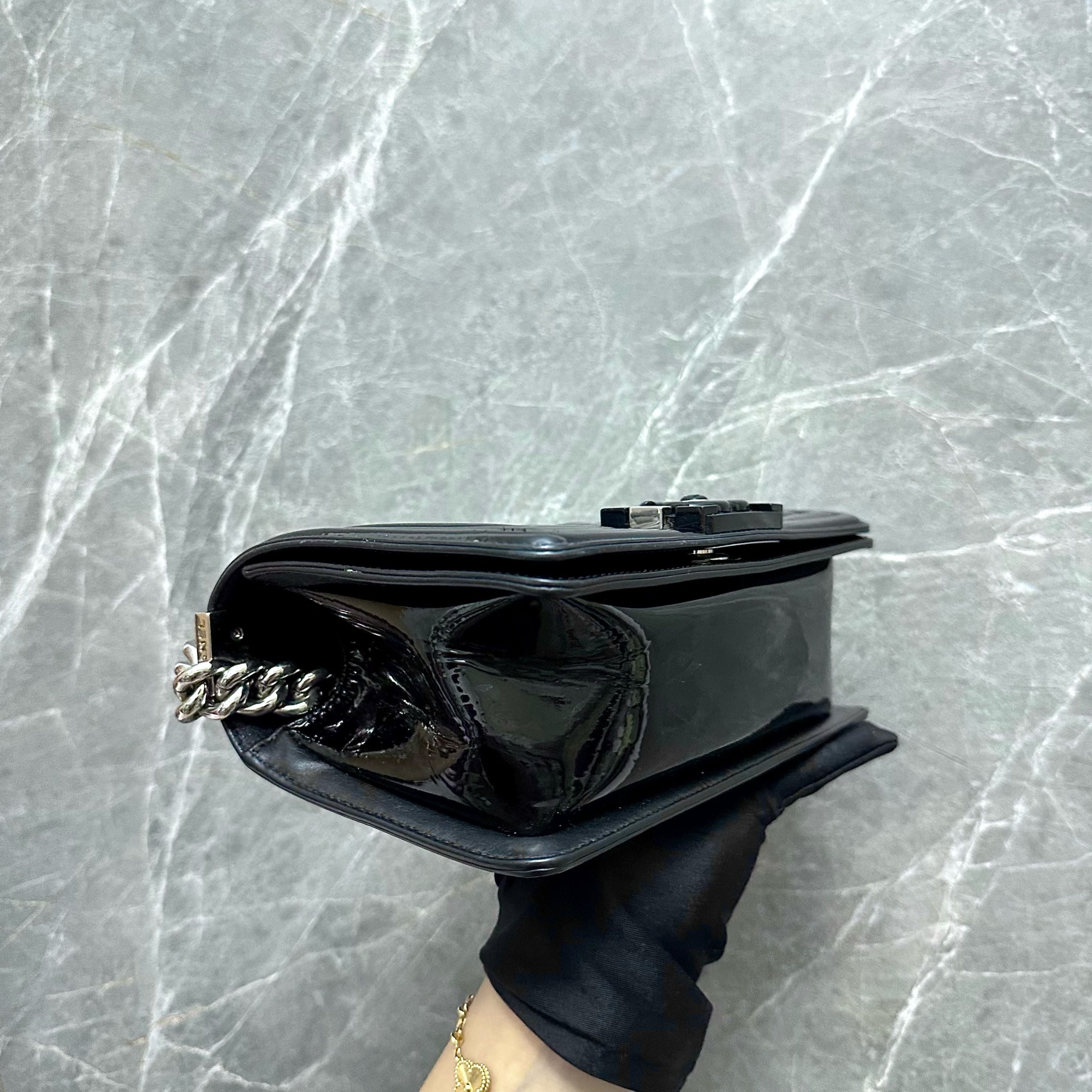 Chanel Boy Small So Black Patent Leather Black SHW No 20 - Luxury Evermore