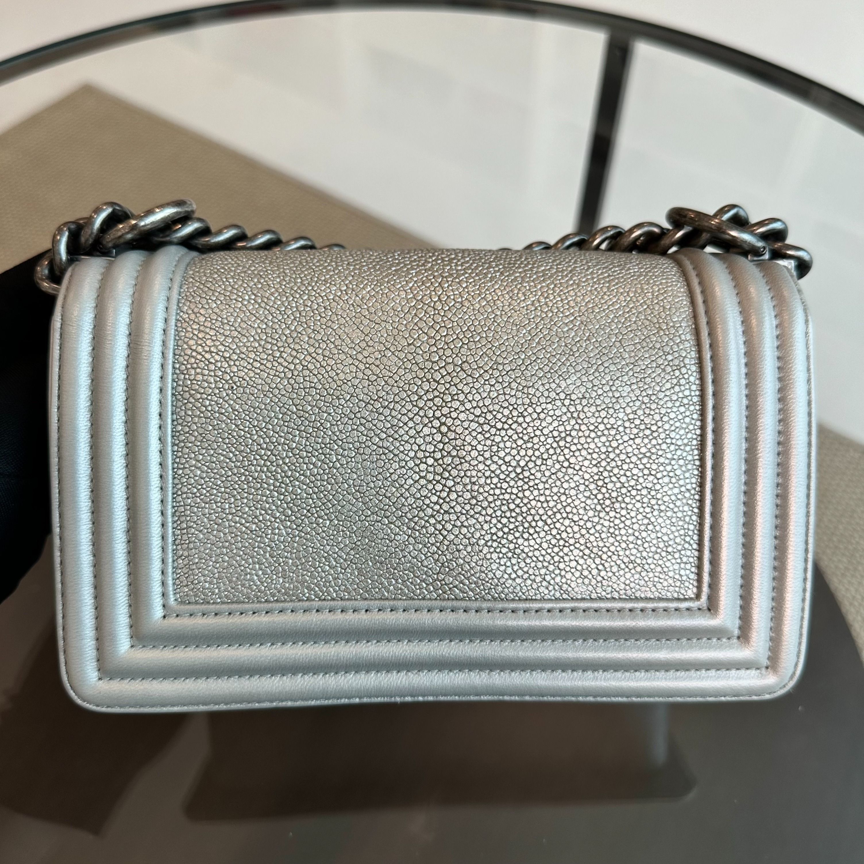 Chanel Boy Stingray Small 20CM Silver Gray RSHW No 23 - Luxury Evermore