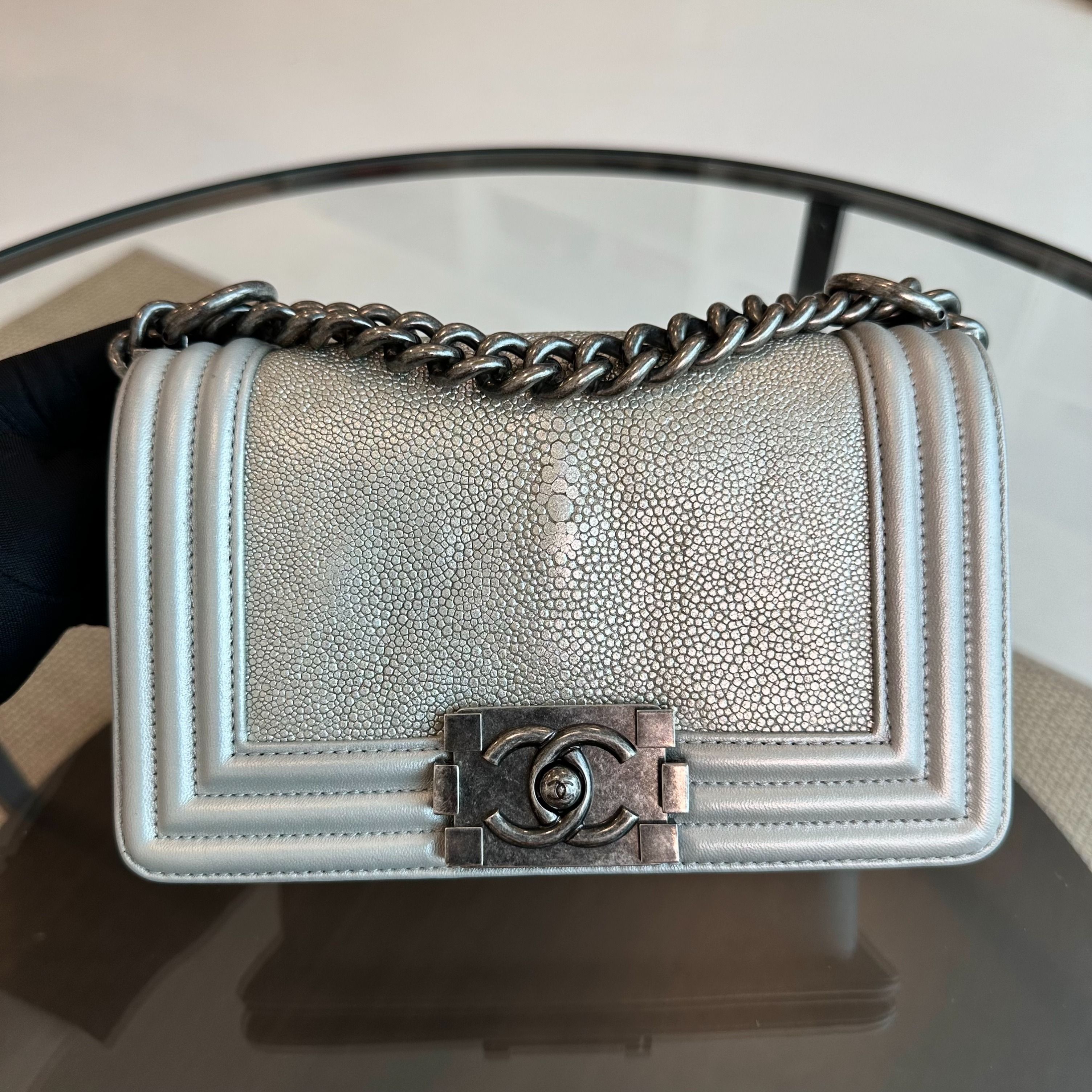 Chanel Boy Stingray Small 20CM Silver Gray RSHW No 23 - Luxury Evermore