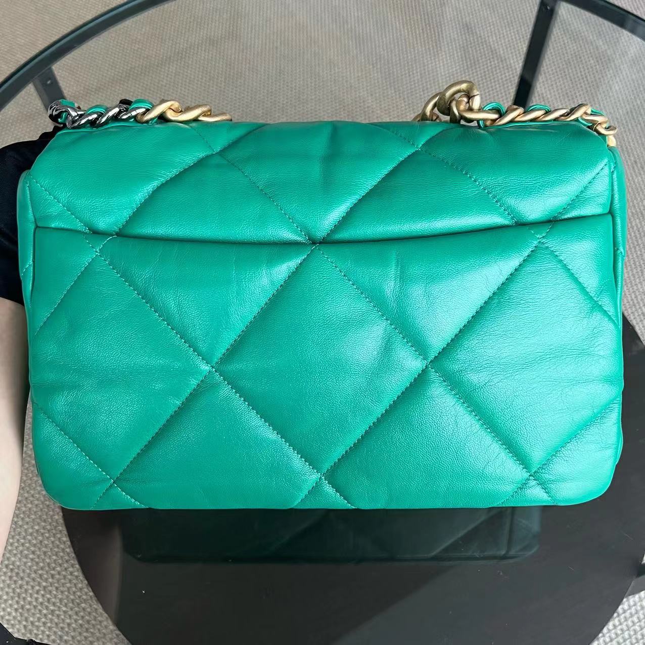 Chanel C19 Medium 19 Bag Quilted Goatskin Green Two-Tone Hardware Series 30 - Luxury Evermore