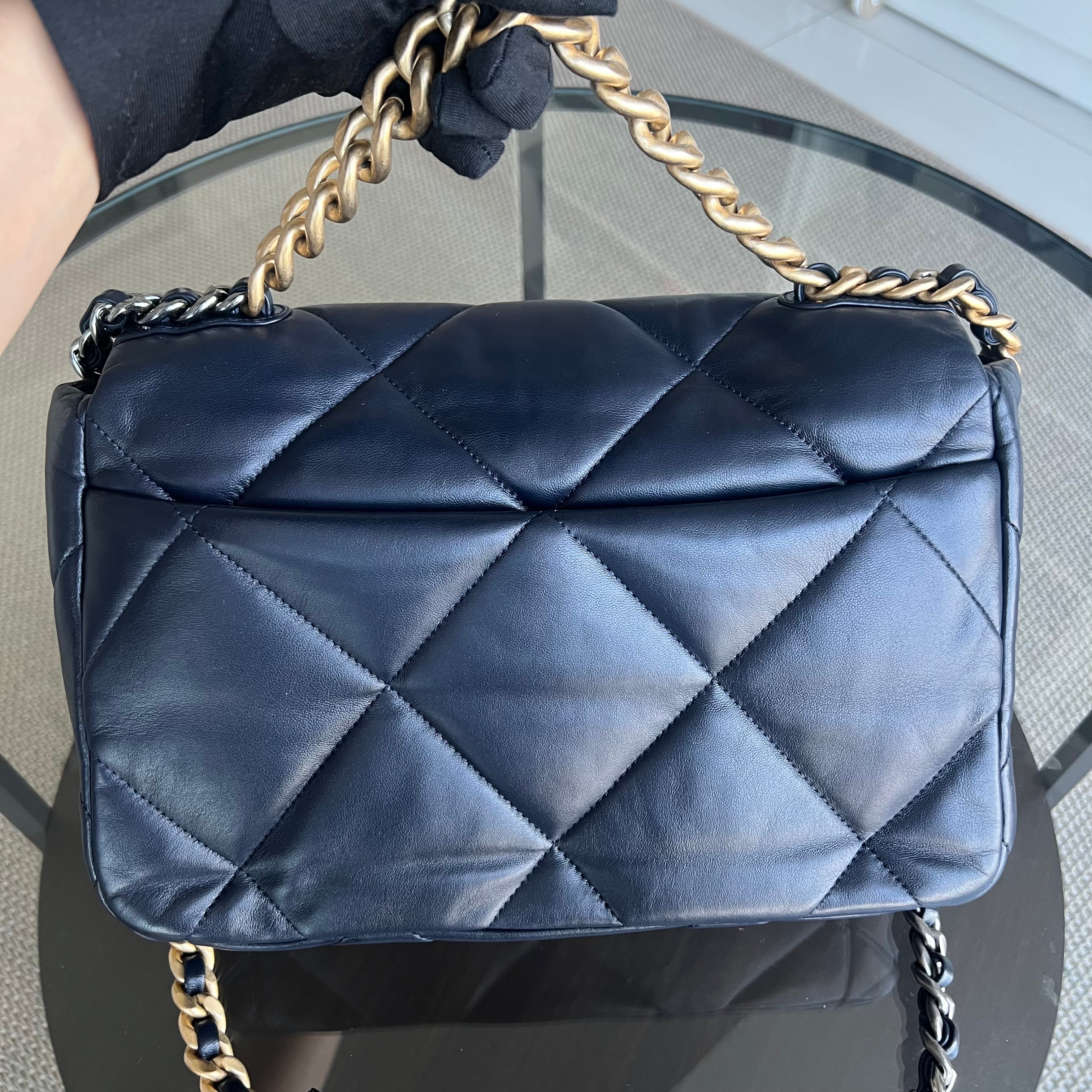 Chanel C19 Medium 19 Bag Quilted Goatskin Midnight Dark Blue Two-Tone Golden Hardware Series 30 - Luxury Evermore