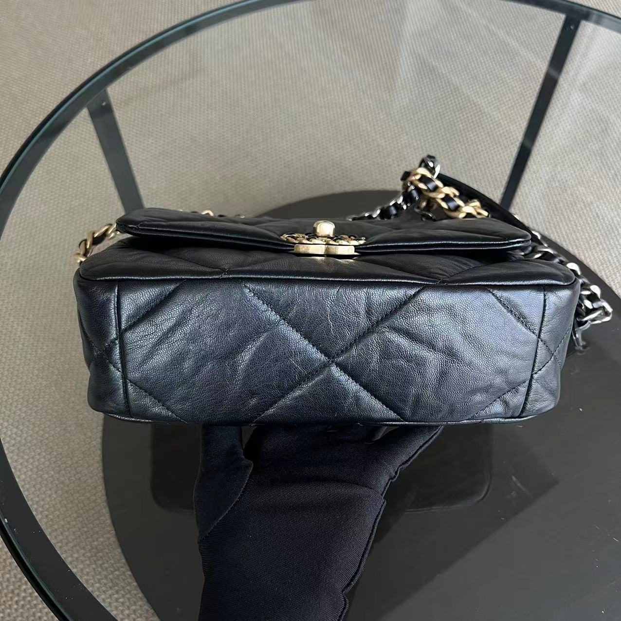 Chanel C19 Small 19 Bag Quilted Goatskin Black Two-Tone Hardware Series 30 - Luxury Evermore