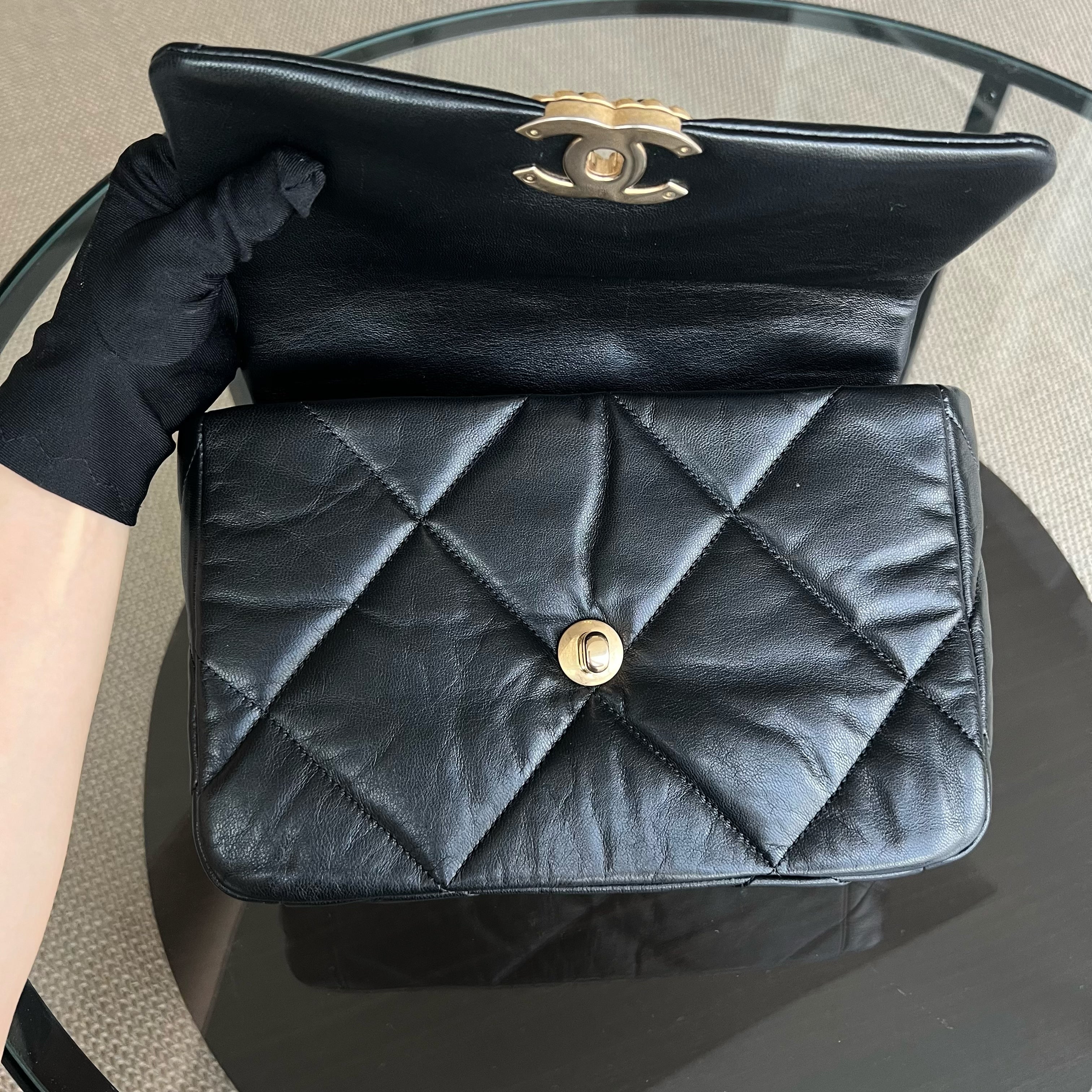 Chanel C19 Small 19 Bag Quilted Goatskin Black Two-Tone Hardware Series 30 - Luxury Evermore