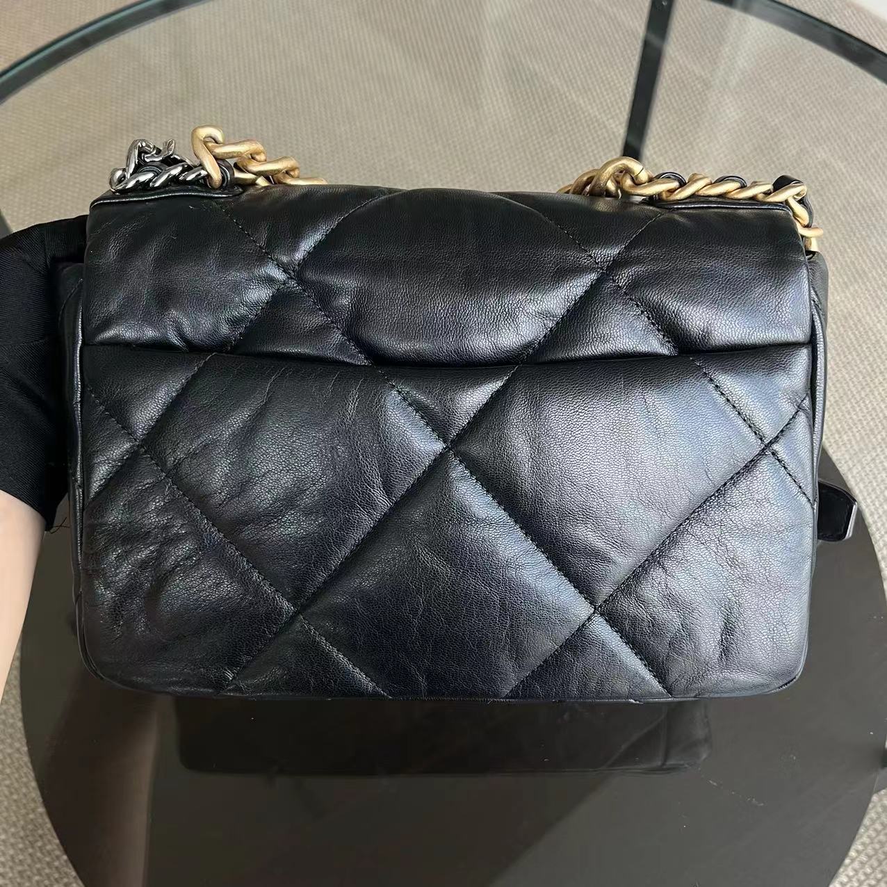 Chanel C19 Small 19 Bag Quilted Goatskin Black Two-Tone Hardware Series 30 - Luxury Evermore