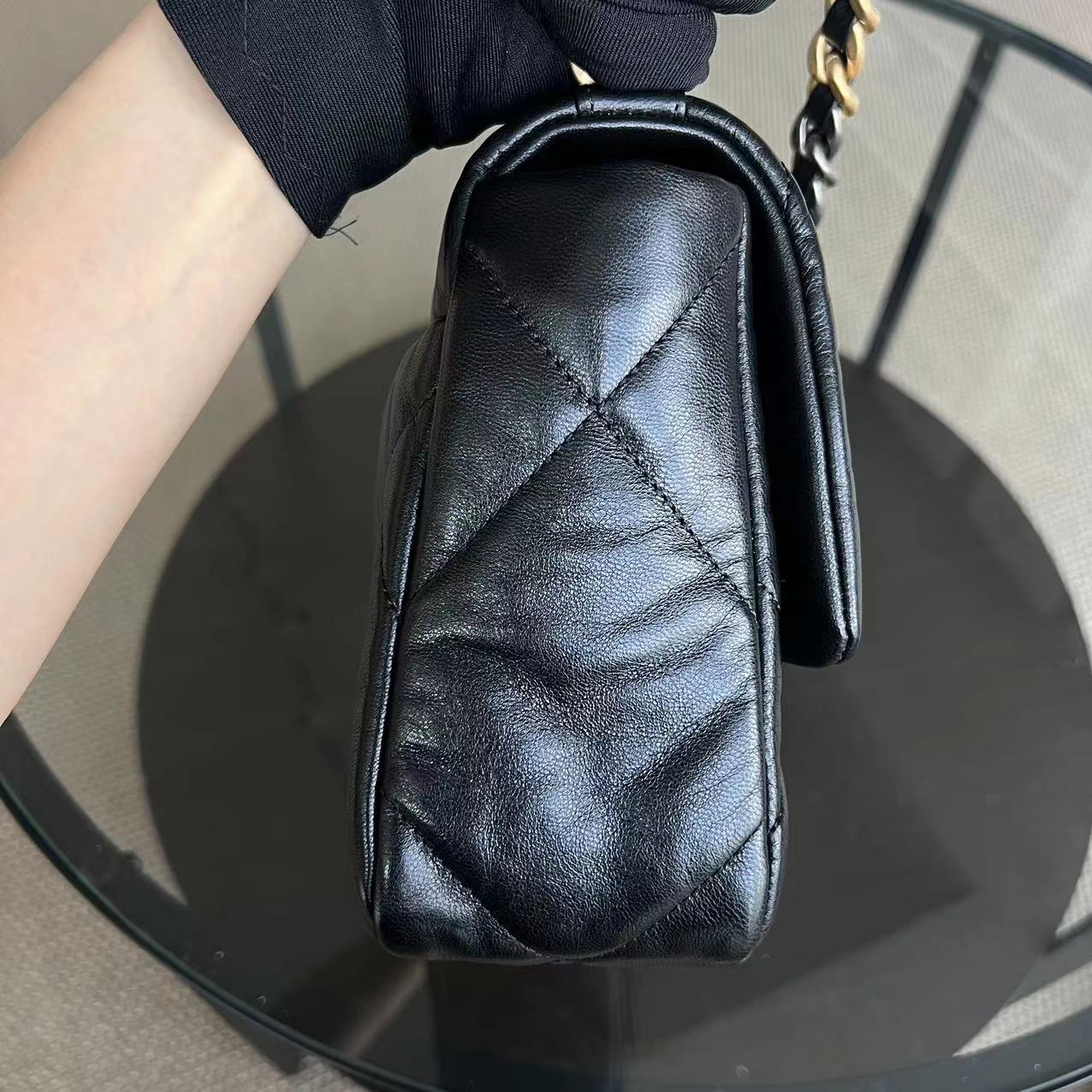 Chanel C19 Small 19 Bag Quilted Goatskin Black Two-Tone Hardware Series 30 - Luxury Evermore