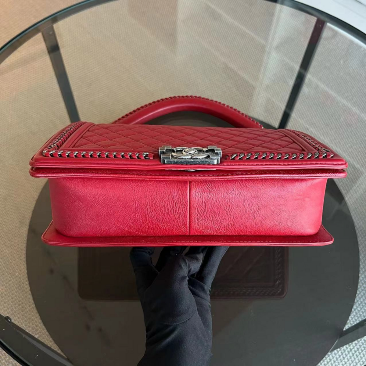 Chanel Calfskin Boy Handle New Medium 28CM Quilted Leboy Palladium Silver Hardware Series 23 - Luxury Evermore