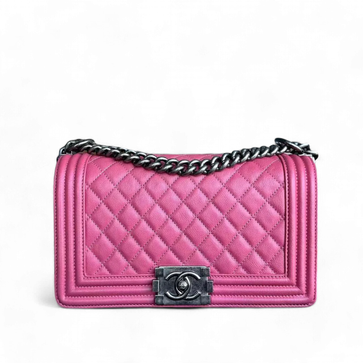 Chanel Boy Medium - Calfskin 25CM Quilted Grained Calfskin Leboy Pink RSHW No 17