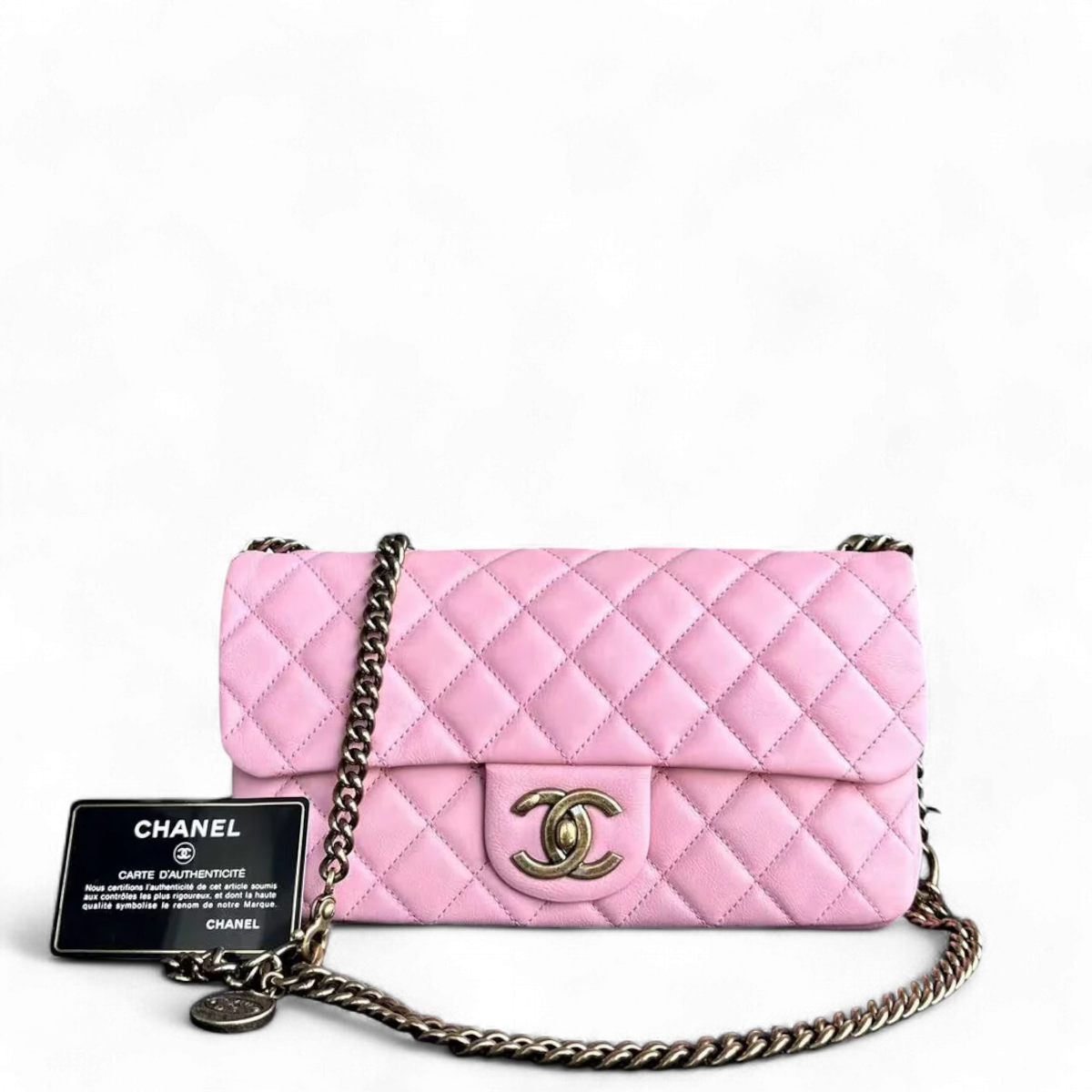 Chanel Calfskin CC Seasonal Flap Zipped Single Flap Quilted Pink Golden Hardware Series 18