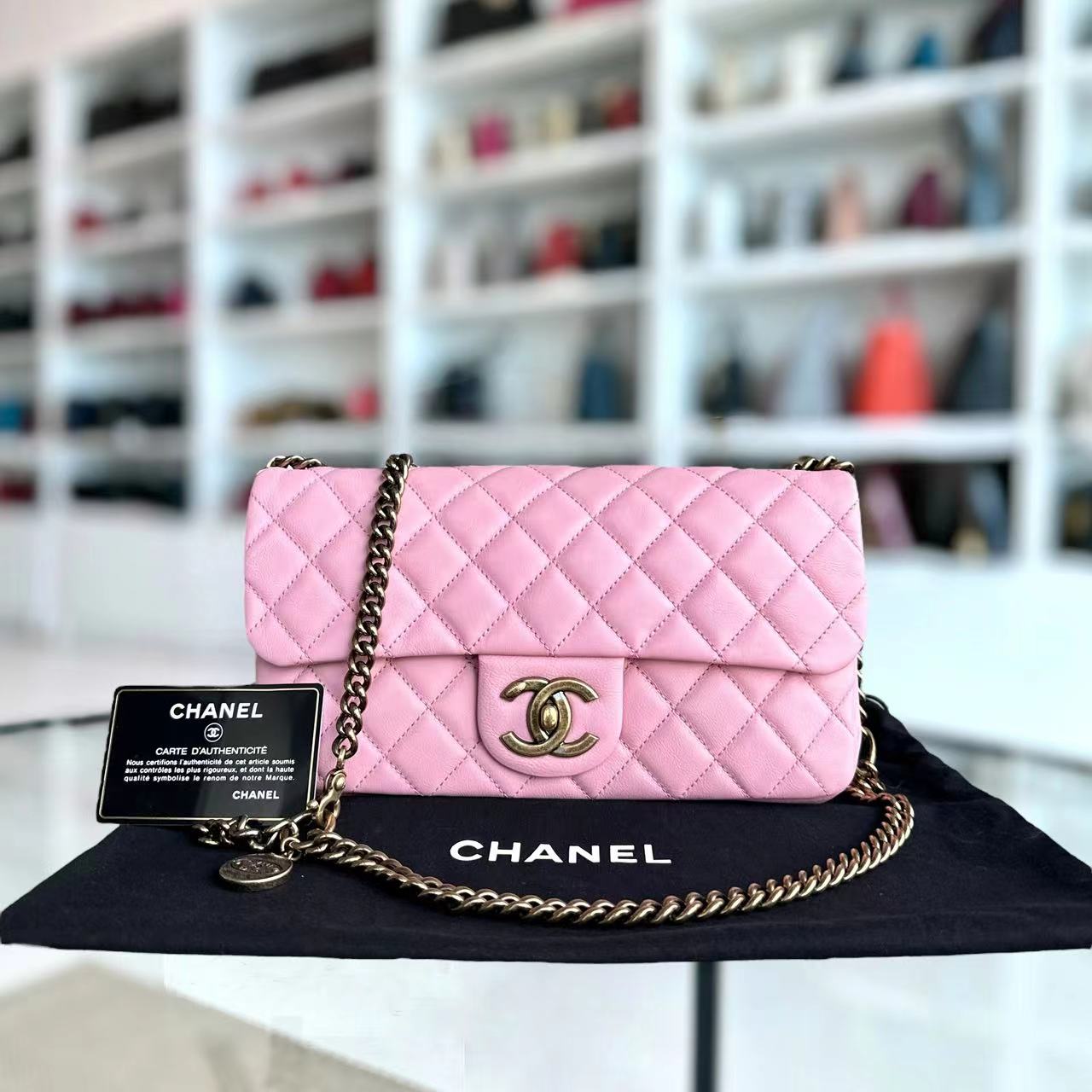 Chanel Calfskin CC Seasonal Flap Zipped Single Flap Quilted Pink Golden Hardware Series 18 - Luxury Evermore