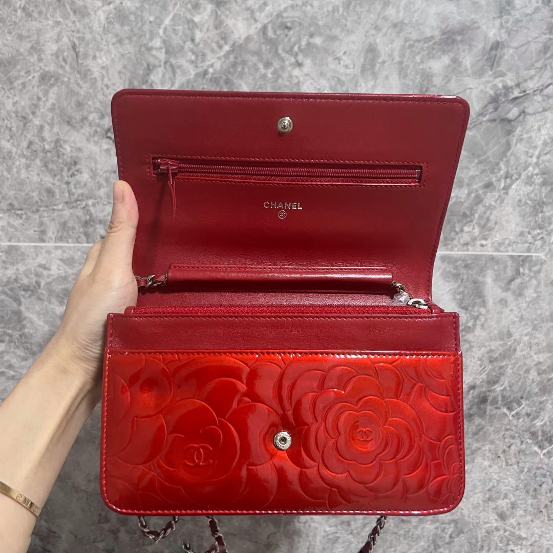 Chanel Camellia Wallet On Chain WOC Red No 14 - Luxury Evermore