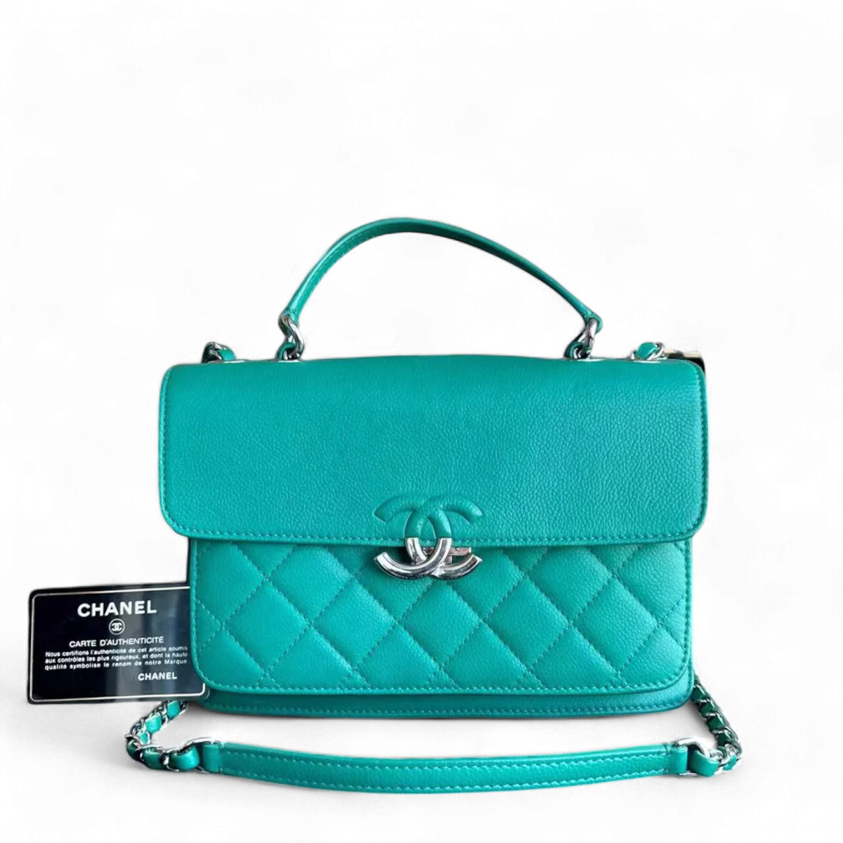 Chanel Caviar 25CM 2017 Urban Handle Quilted Grained Calfskin Green Blue Silver Hardware Series 23