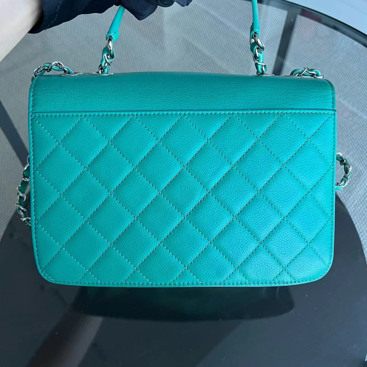 Chanel Caviar 25CM 2017 Urban Handle Quilted Grained Calfskin Green Blue Silver Hardware Series 23 - Luxury Evermore