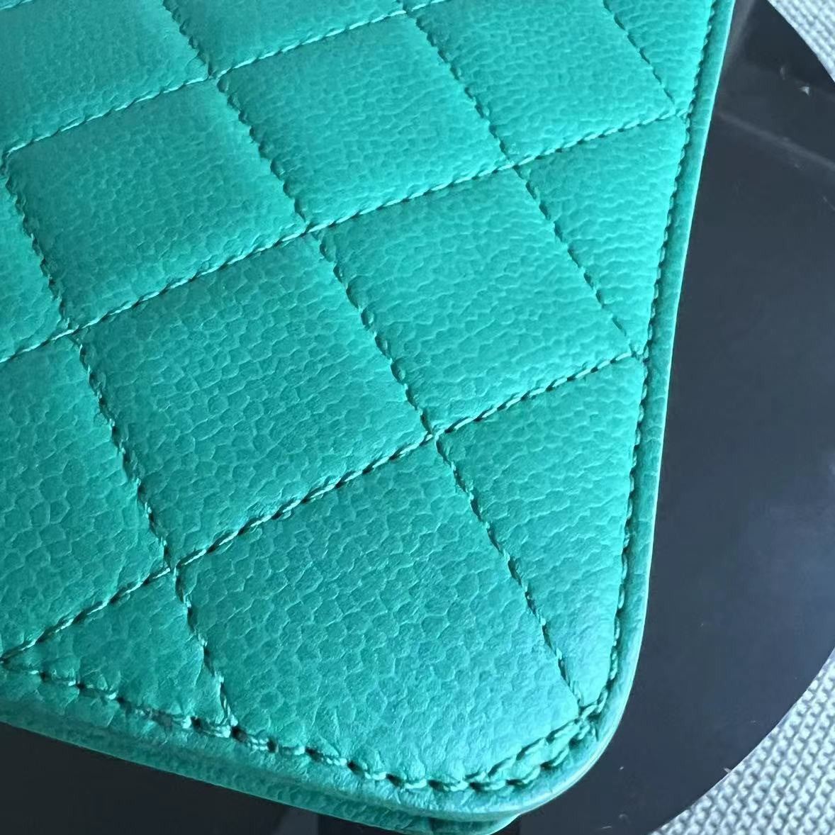 Chanel Caviar 25CM 2017 Urban Handle Quilted Grained Calfskin Green Blue Silver Hardware Series 23 - Luxury Evermore