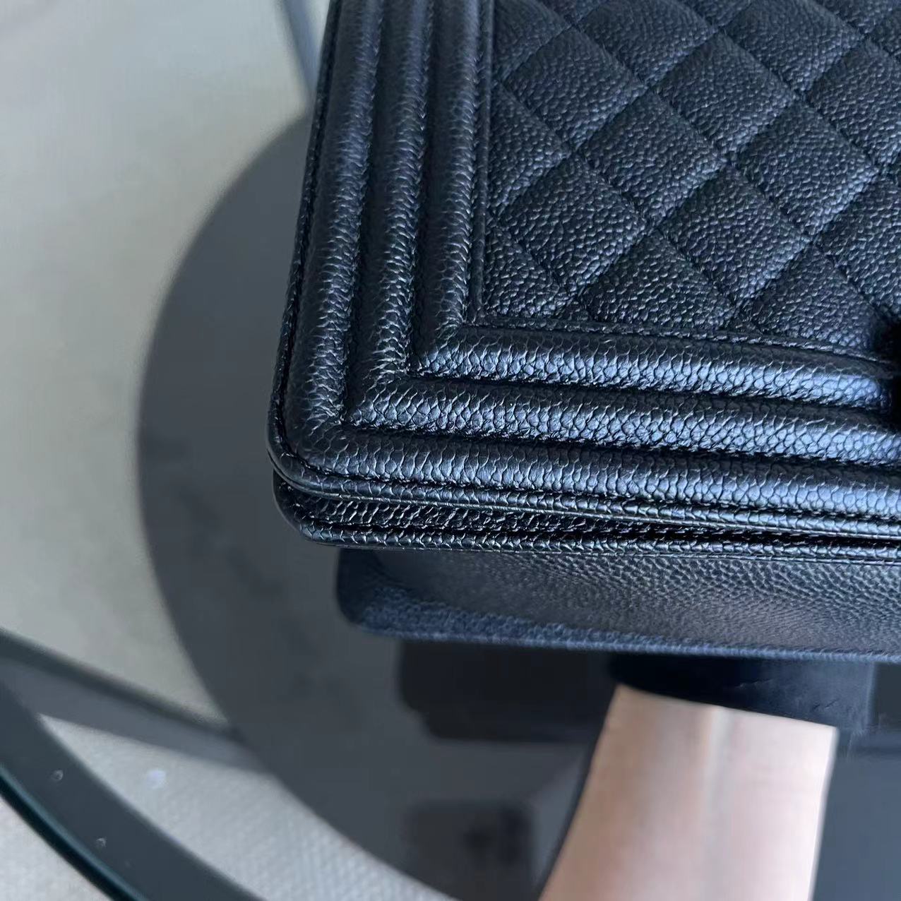 Chanel Caviar Boy Medium 25CM Quilted Grained Calfskin Black Leboy Ruthenium Silver Hardware Series 23 - Luxury Evermore