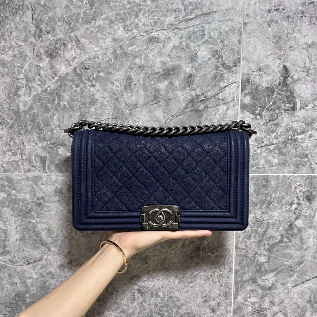 Chanel Caviar Boy Medium Navy Blue No 19 - Luxury Evermore