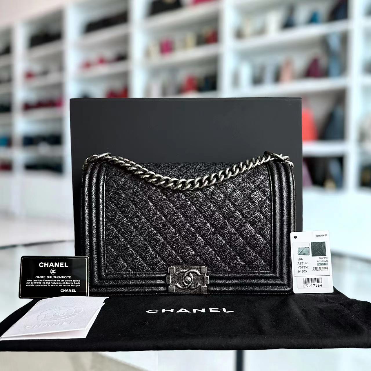 Chanel Caviar Boy New Medium 28CM Quilted Calfskin Leboy Black RSHW No 23 - Luxury Evermore