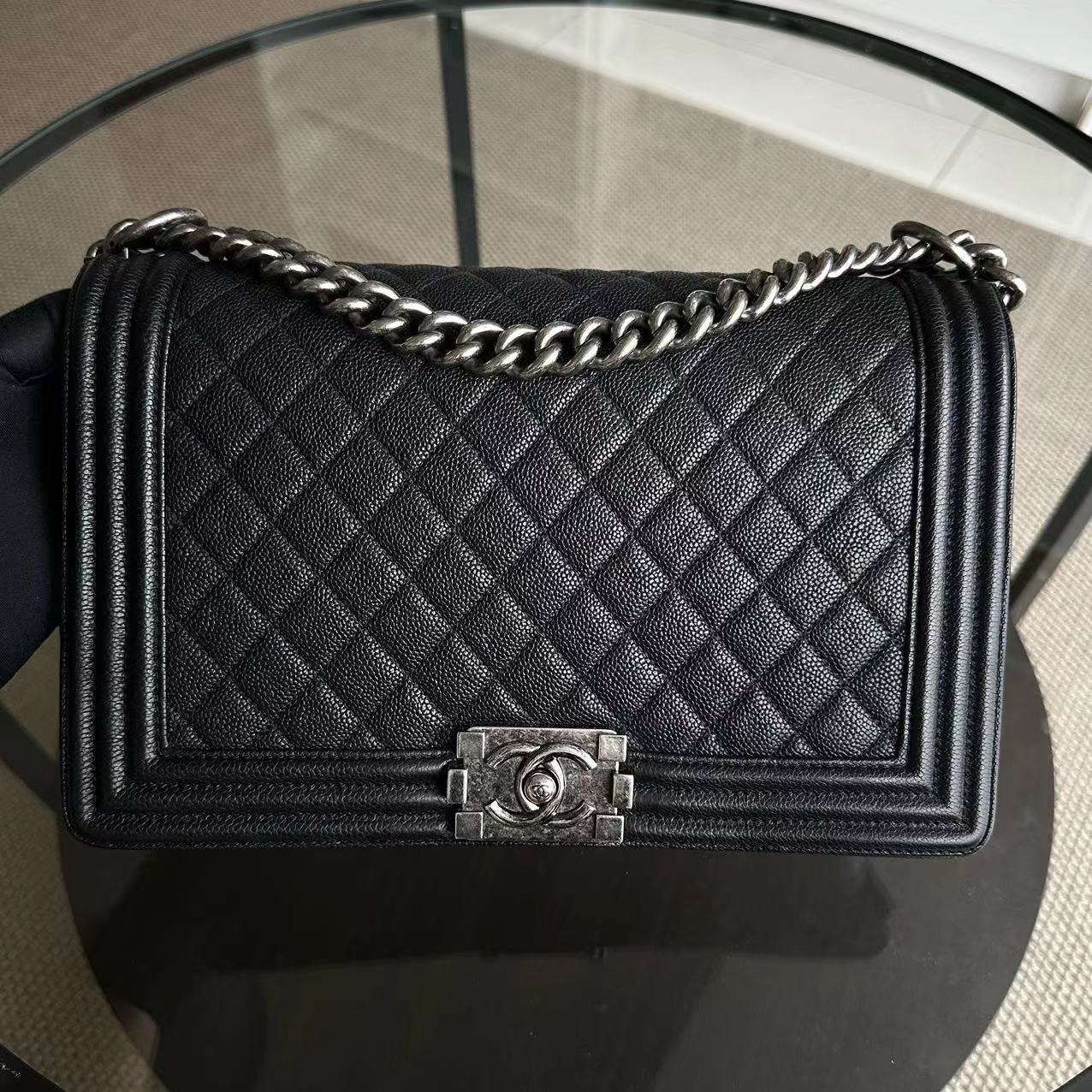 Chanel Caviar Boy New Medium 28CM Quilted Calfskin Leboy Black RSHW No 23 - Luxury Evermore