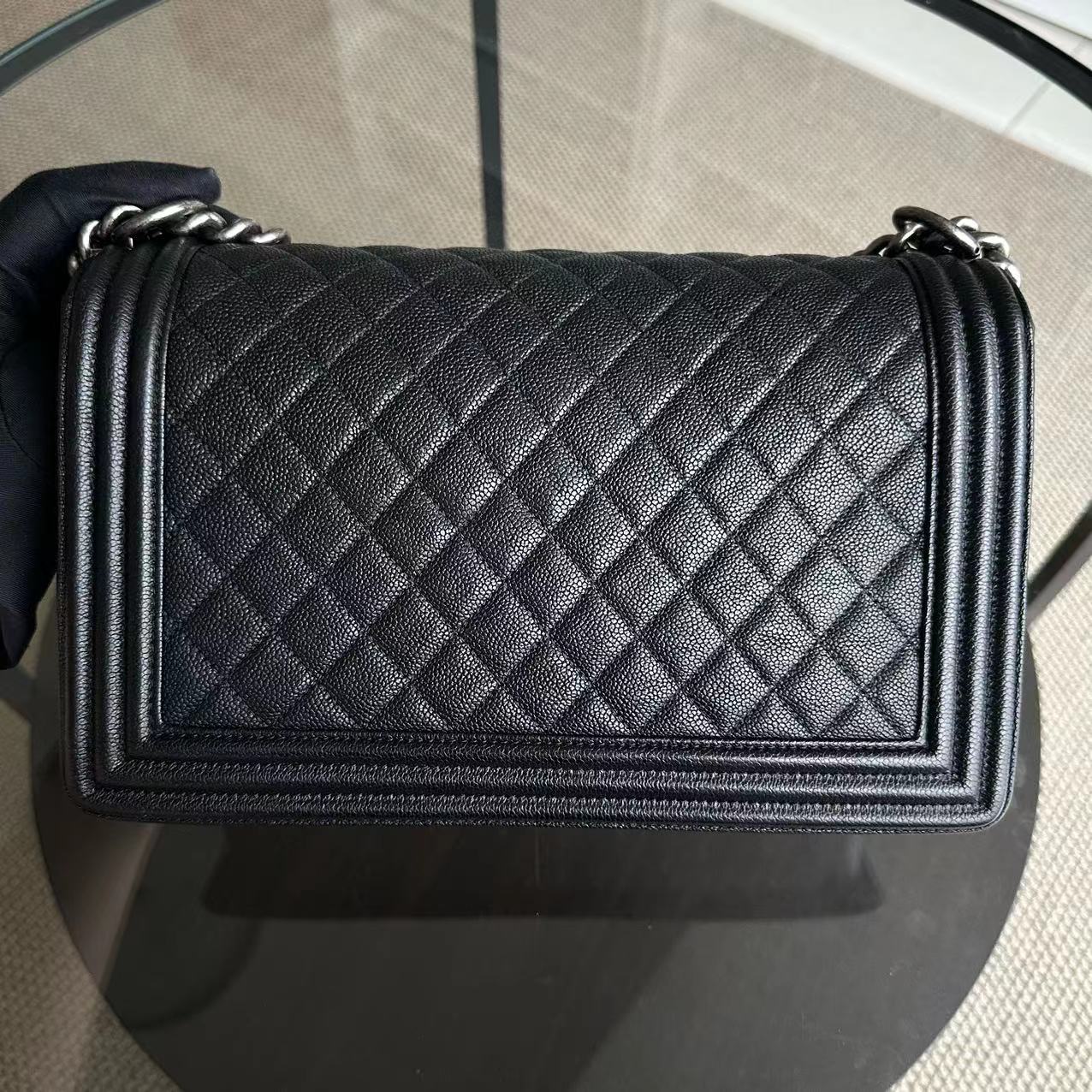 Chanel Caviar Boy New Medium 28CM Quilted Calfskin Leboy Black RSHW No 23 - Luxury Evermore