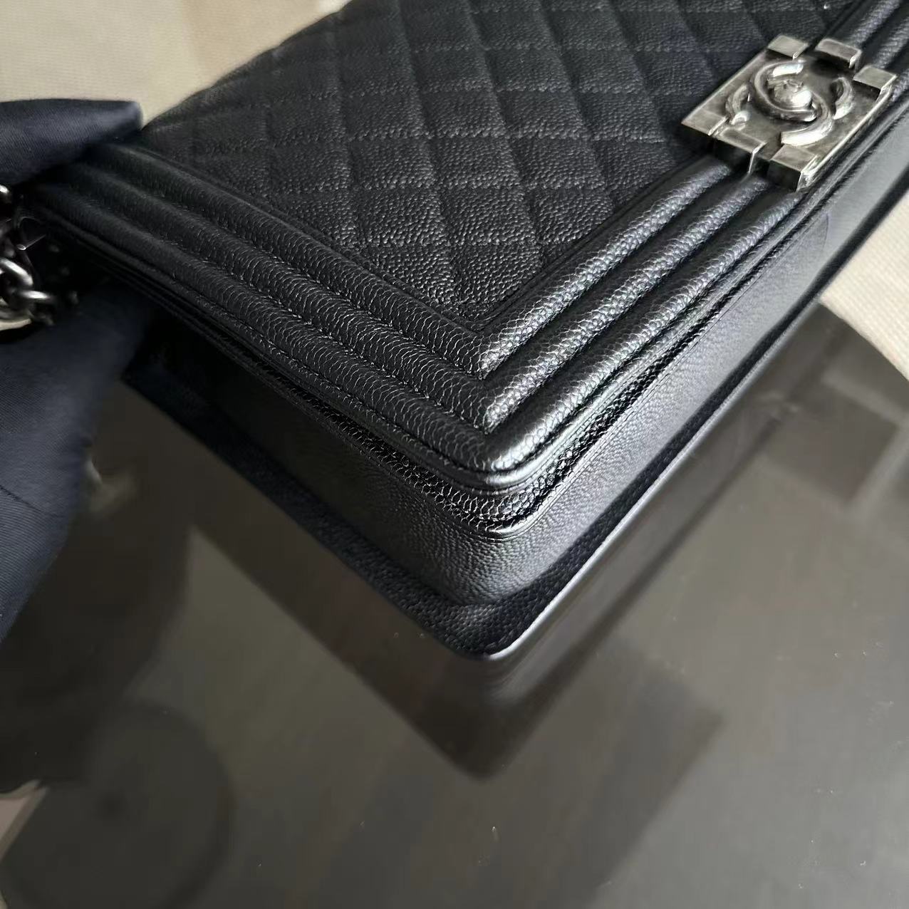 Chanel Caviar Boy New Medium 28CM Quilted Calfskin Leboy Black RSHW No 23 - Luxury Evermore