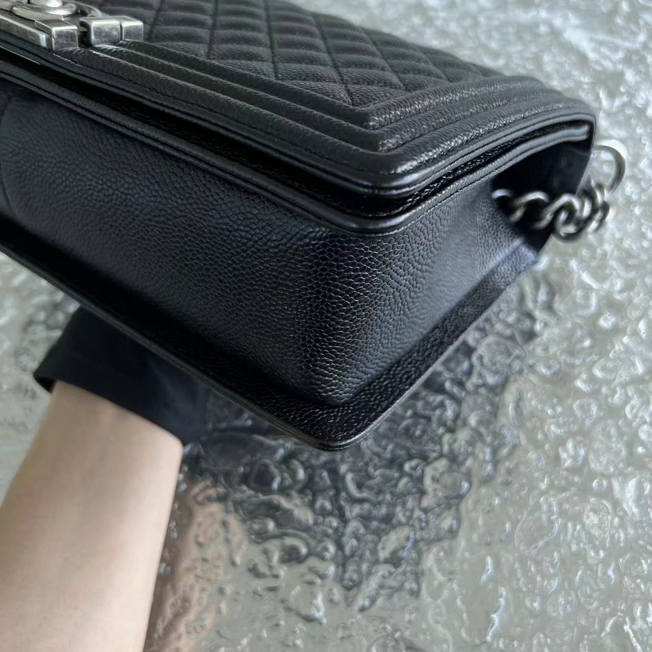 Chanel Caviar Boy New Medium 28CM Quilted Grained Calfskin Leboy Black Silver Hardware Series 20 - Luxury Evermore