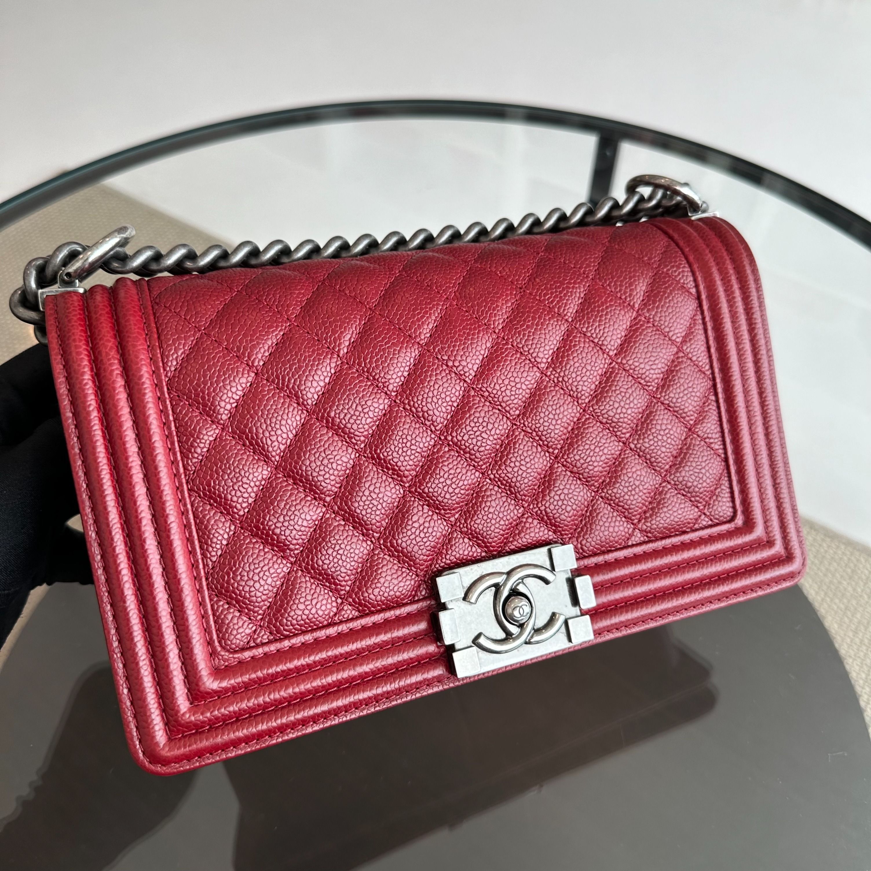 Chanel Caviar Boy Old Medium 25CM Burgendy No 20 - Luxury Evermore