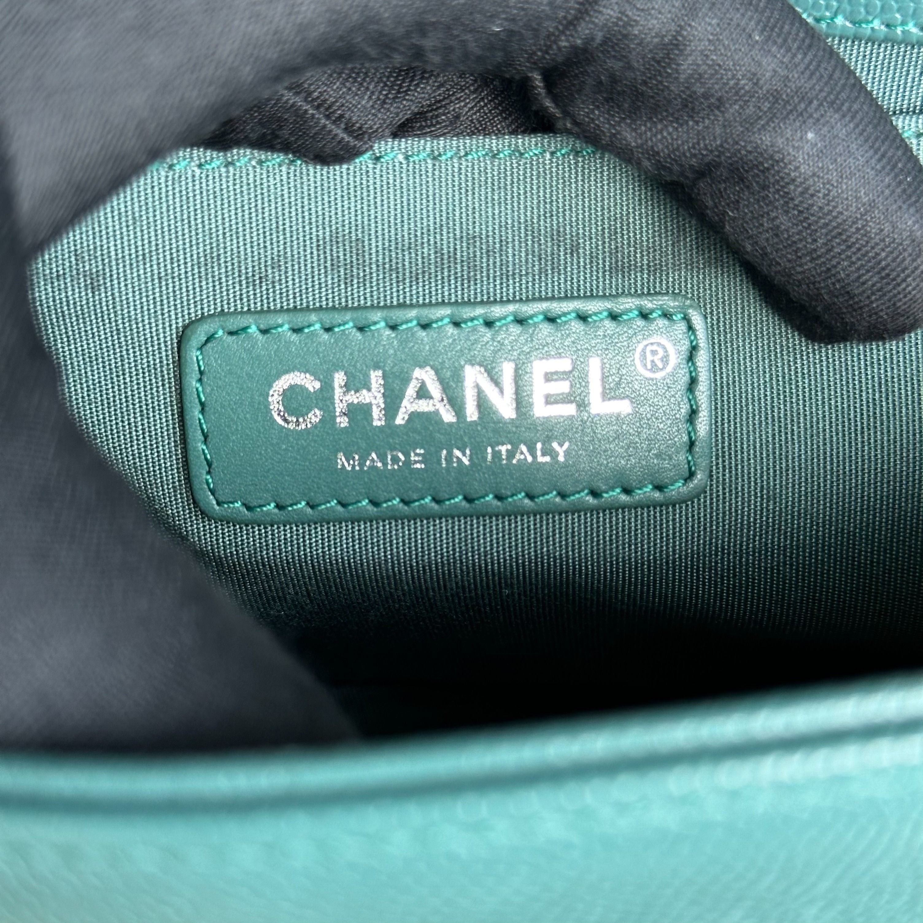 Chanel Caviar Boy Old Medium 25CM Chevron Green Blue Leboy RSHW No 24 - Luxury Evermore