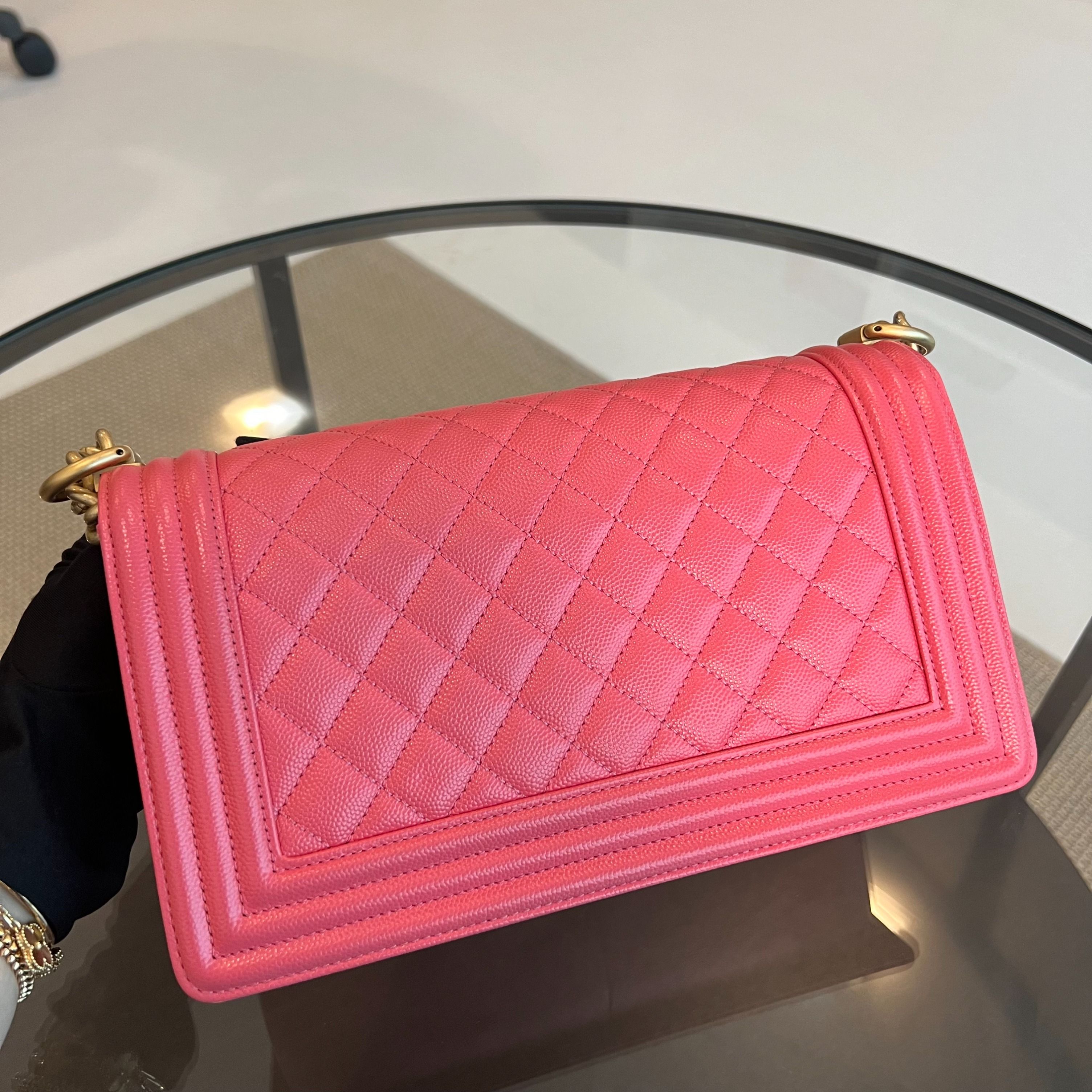 Chanel Caviar Boy Old Medium 25CM Leboy Peach Pink LGHW No 25 - Luxury Evermore