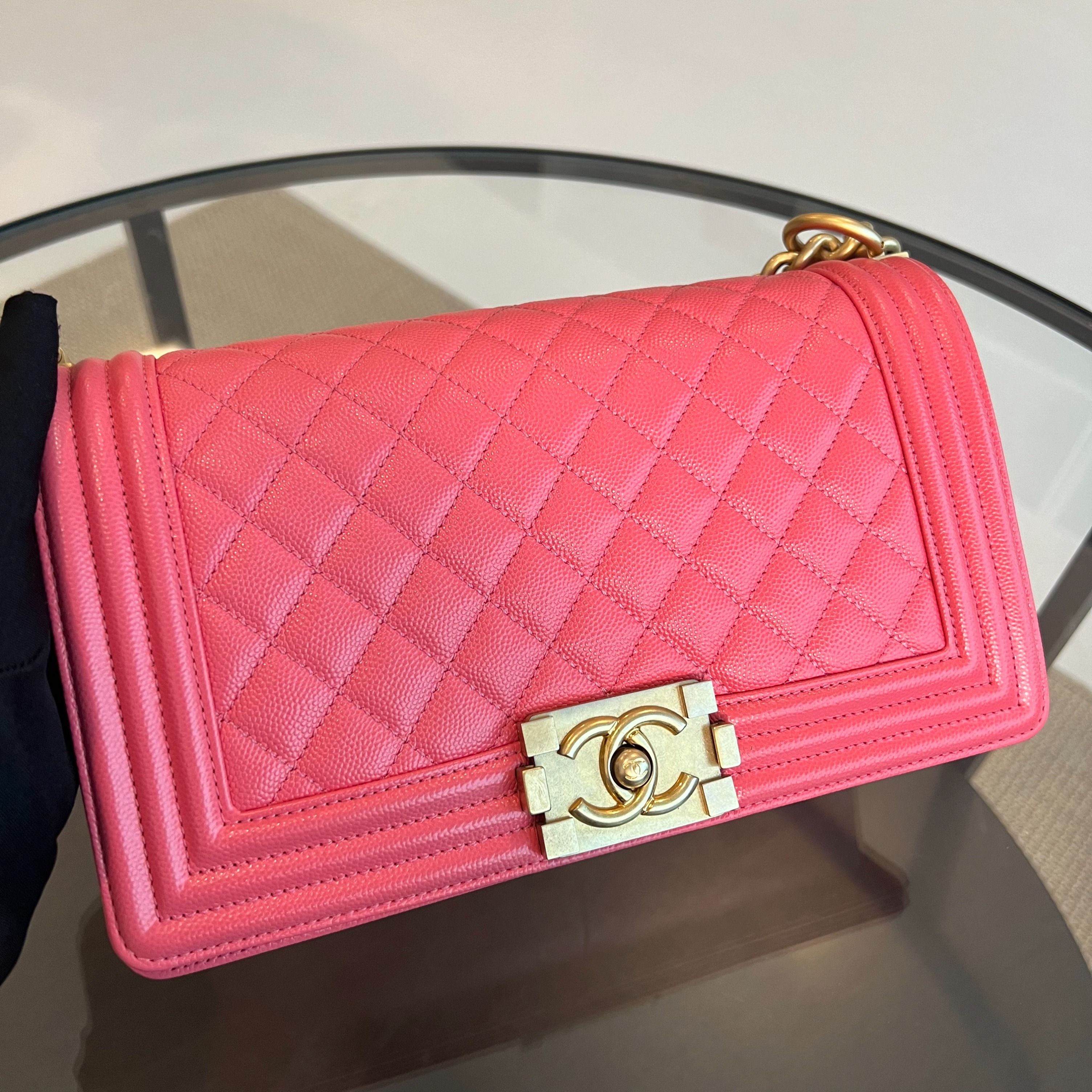 Chanel Caviar Boy Old Medium 25CM Leboy Peach Pink LGHW No 25 - Luxury Evermore