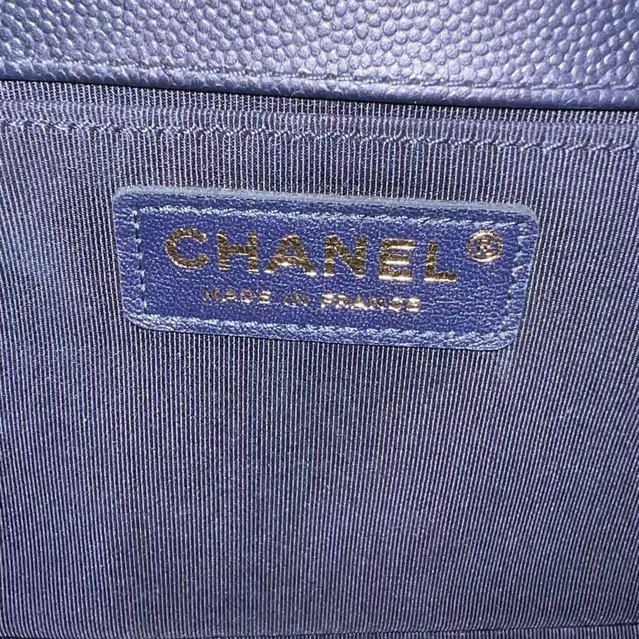 Chanel Caviar Boy Old Medium 25CM Quilted Calfskin Dark Blue Leboy GHW No 23 - Luxury Evermore