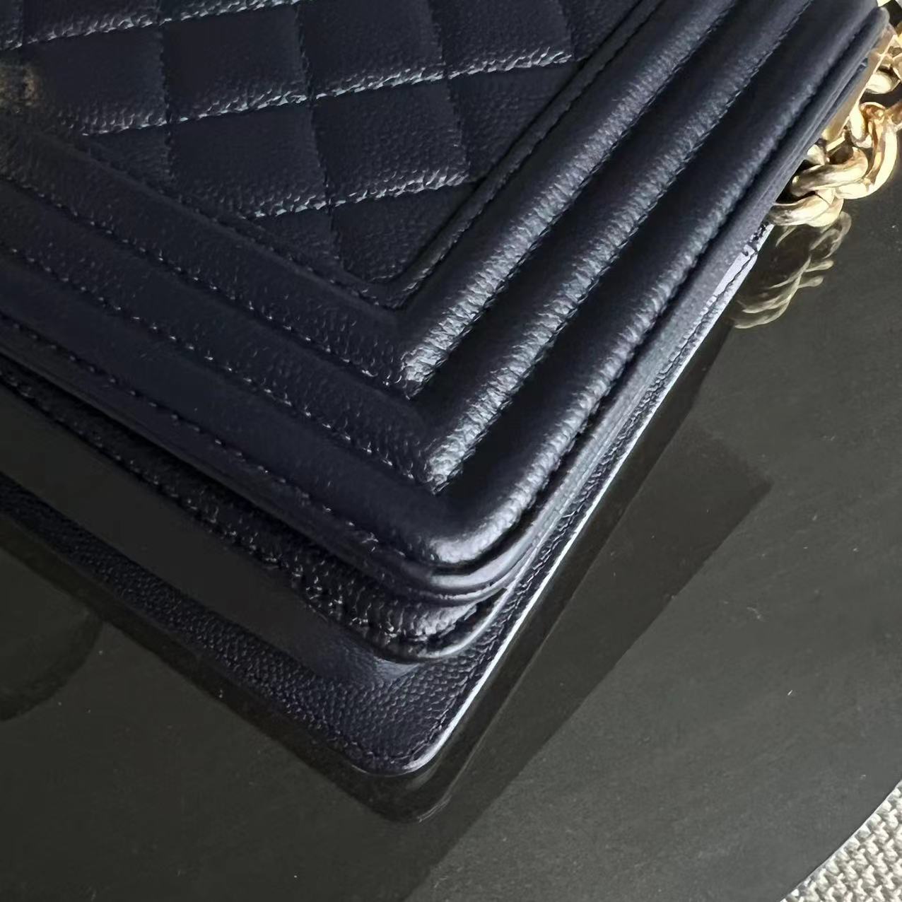 Chanel Caviar Boy Old Medium 25CM Quilted Calfskin Dark Blue Leboy GHW No 23 - Luxury Evermore