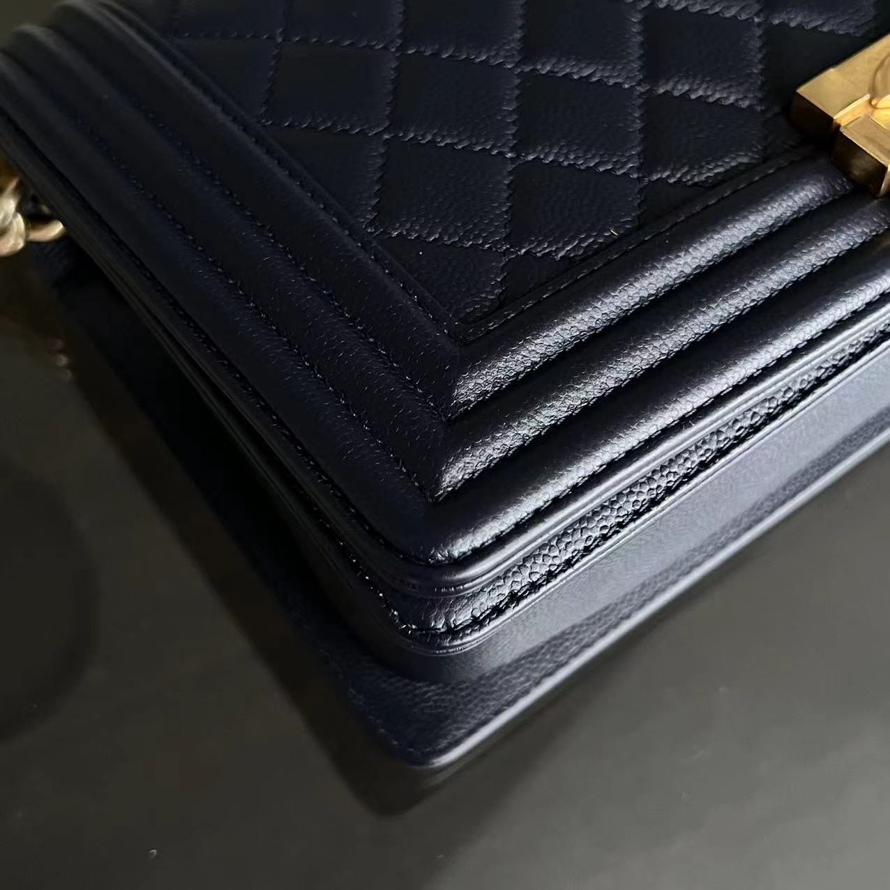 Chanel Caviar Boy Old Medium 25CM Quilted Calfskin Dark Blue Leboy GHW No 23 - Luxury Evermore