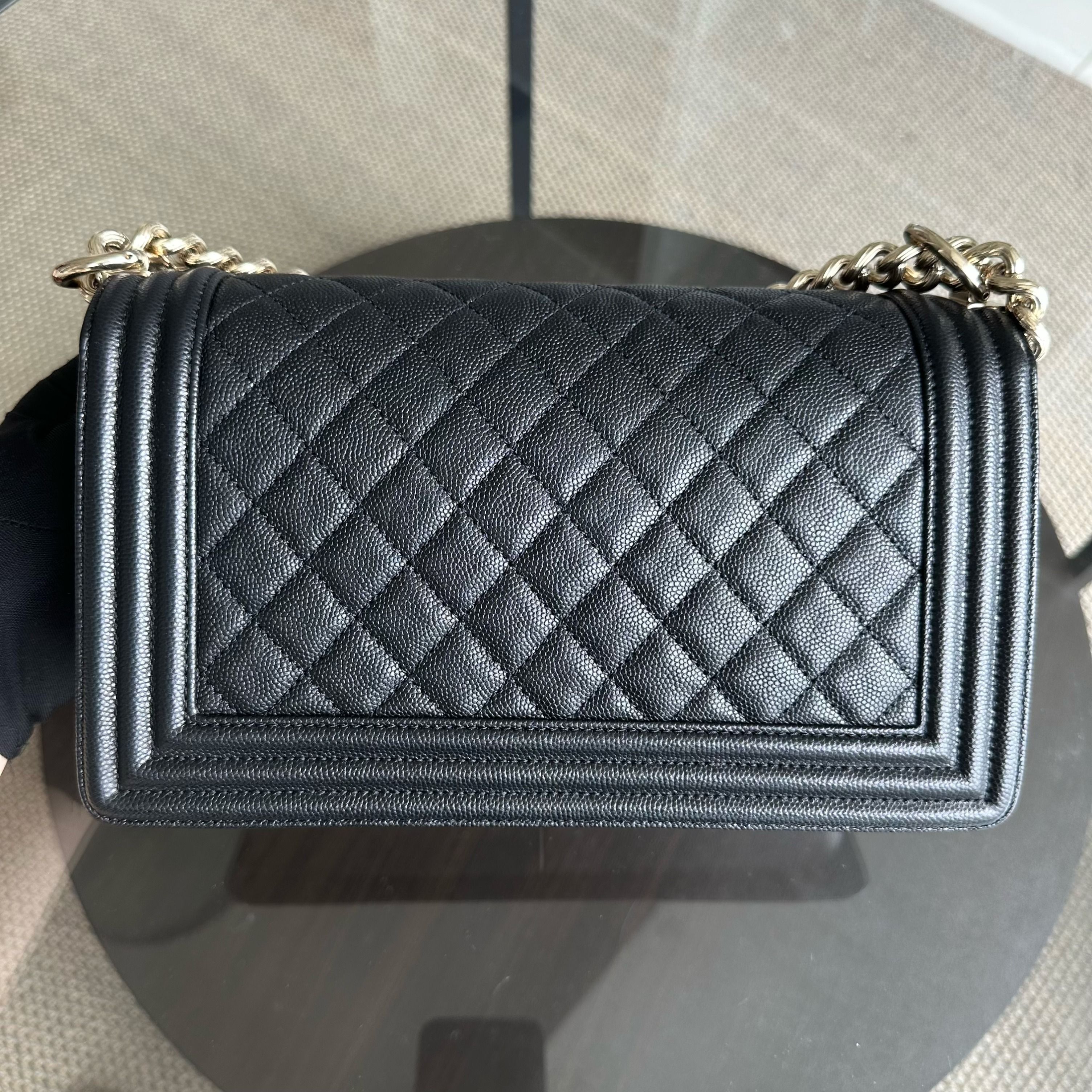 Chanel Caviar Boy Old Medium 25CM Quilted Calfskin Leboy Black GHW No 23 - Luxury Evermore